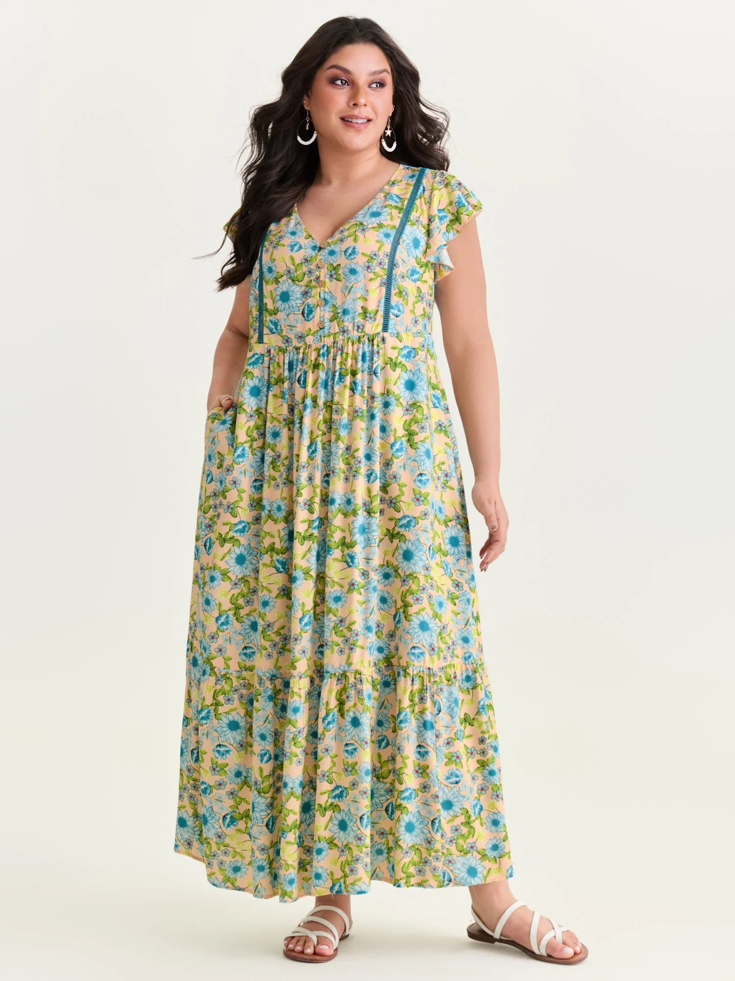 Sweet Floral Lace Trim Tiered Maxi Dress - Image 5
