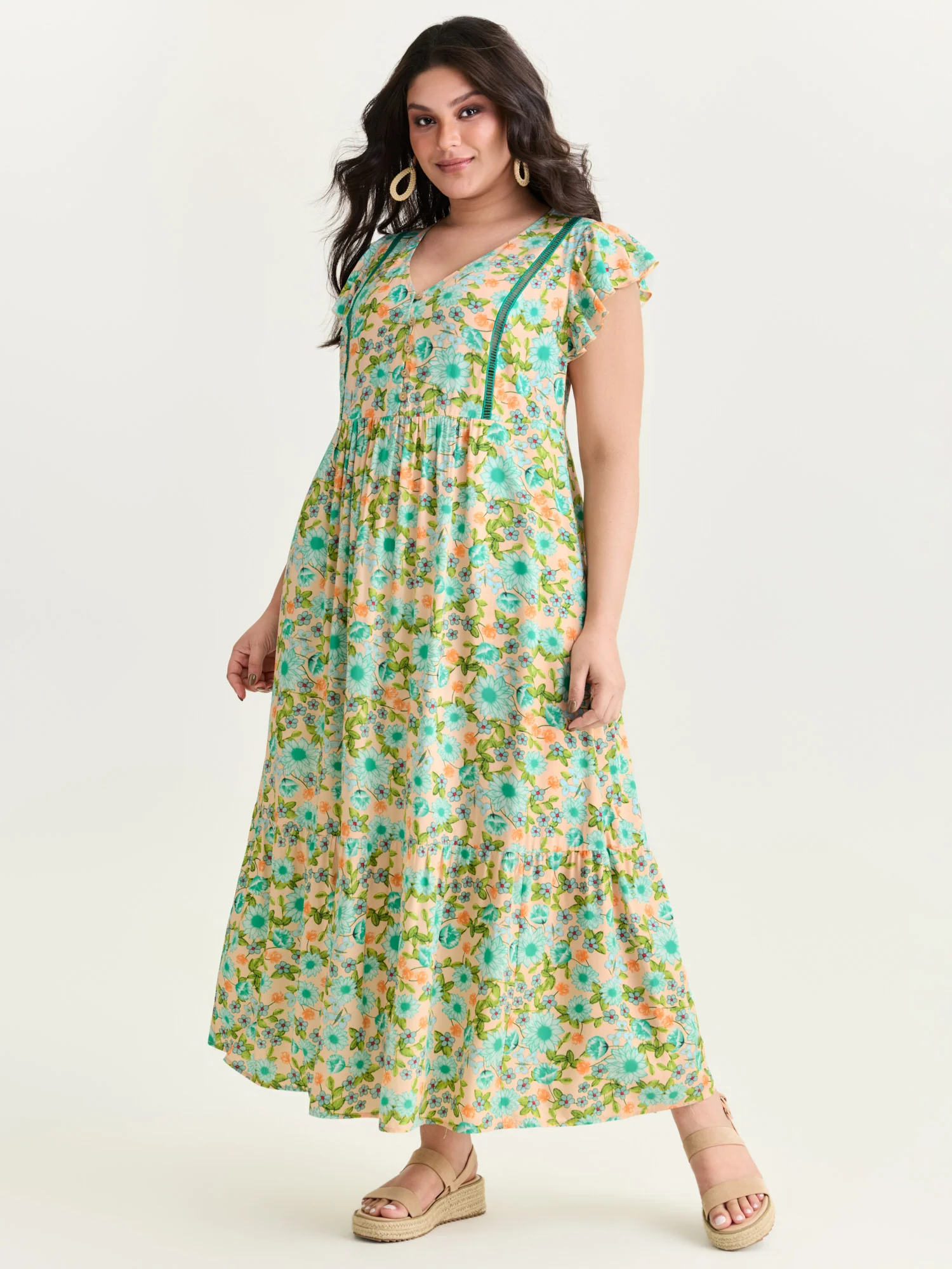 Sweet Floral Lace Trim Tiered Maxi Dress - Image 8