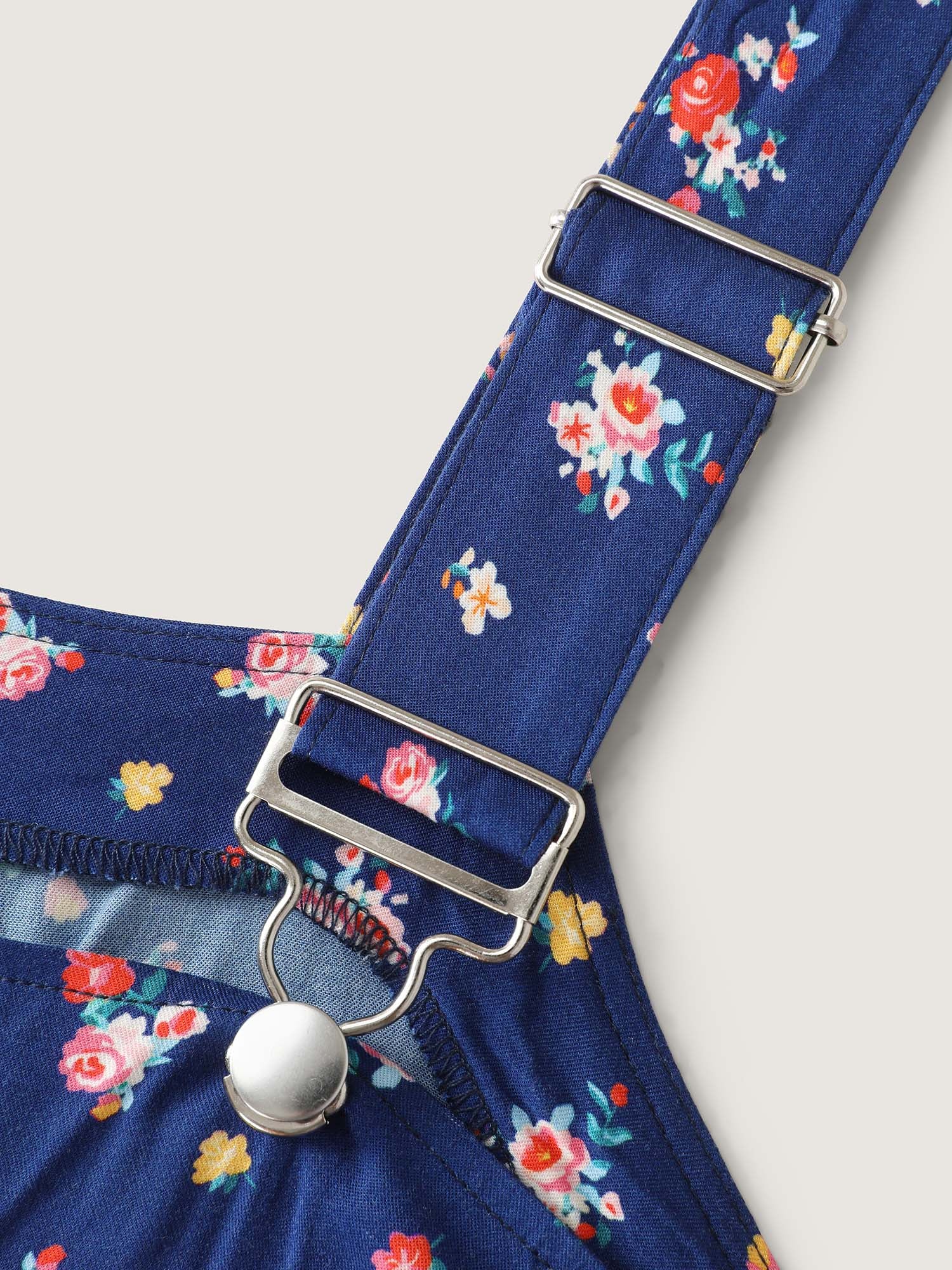 Sweet Floral Print Adjustable Midi Overall Dress - Image 5