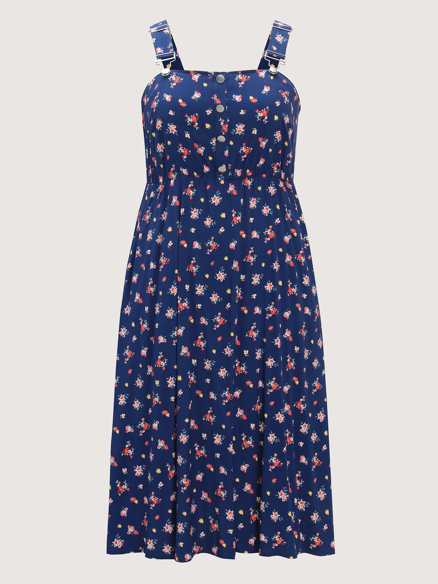 Sweet Floral Print Adjustable Midi Overall Dress - Image 7