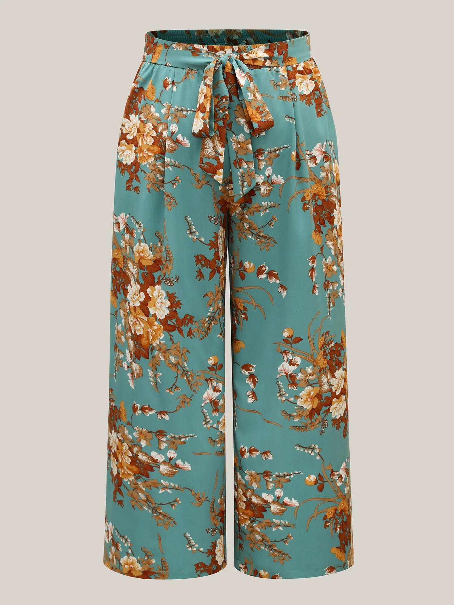 Sweet Floral Print Belted Wide-Leg Pants - Image 7