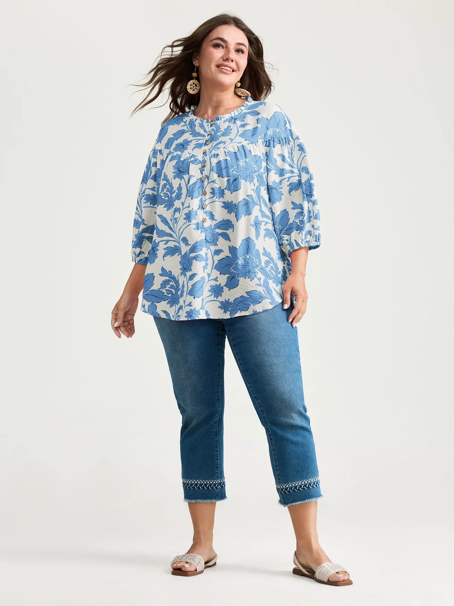 Sweet Floral Print Button Front Blouse - Image 10