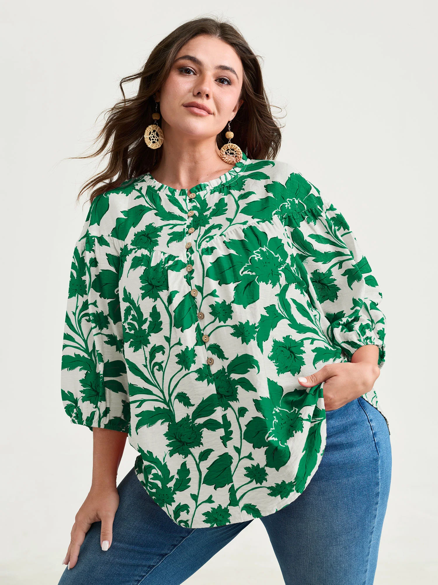 Sweet Floral Print Button Front Blouse - Image 12