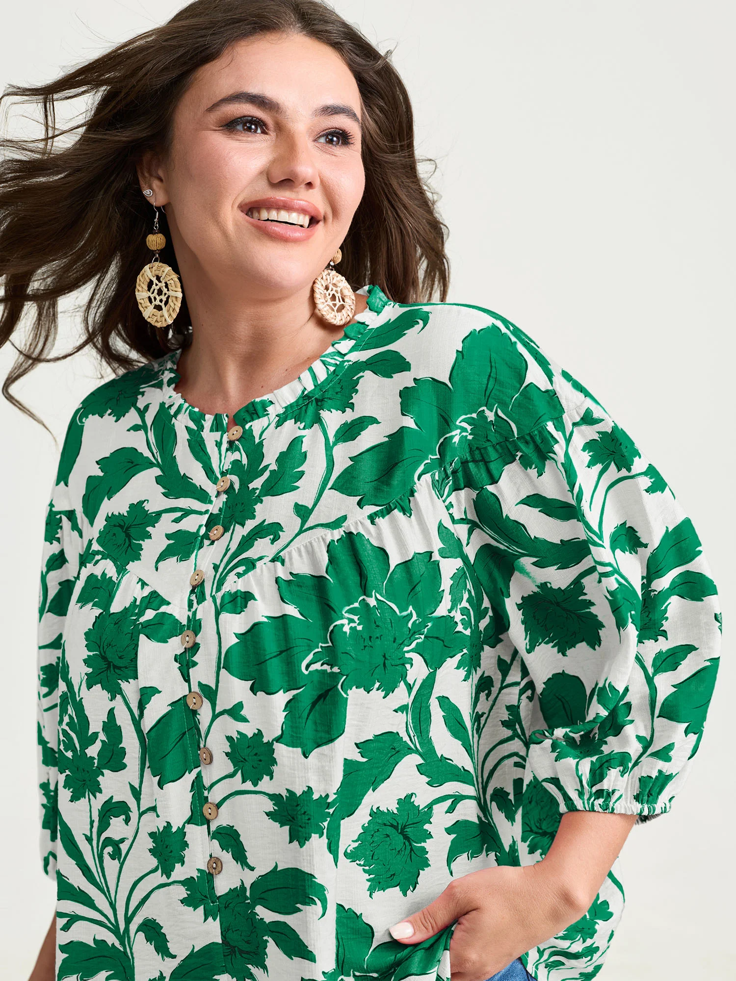 Sweet Floral Print Button Front Blouse - Image 13