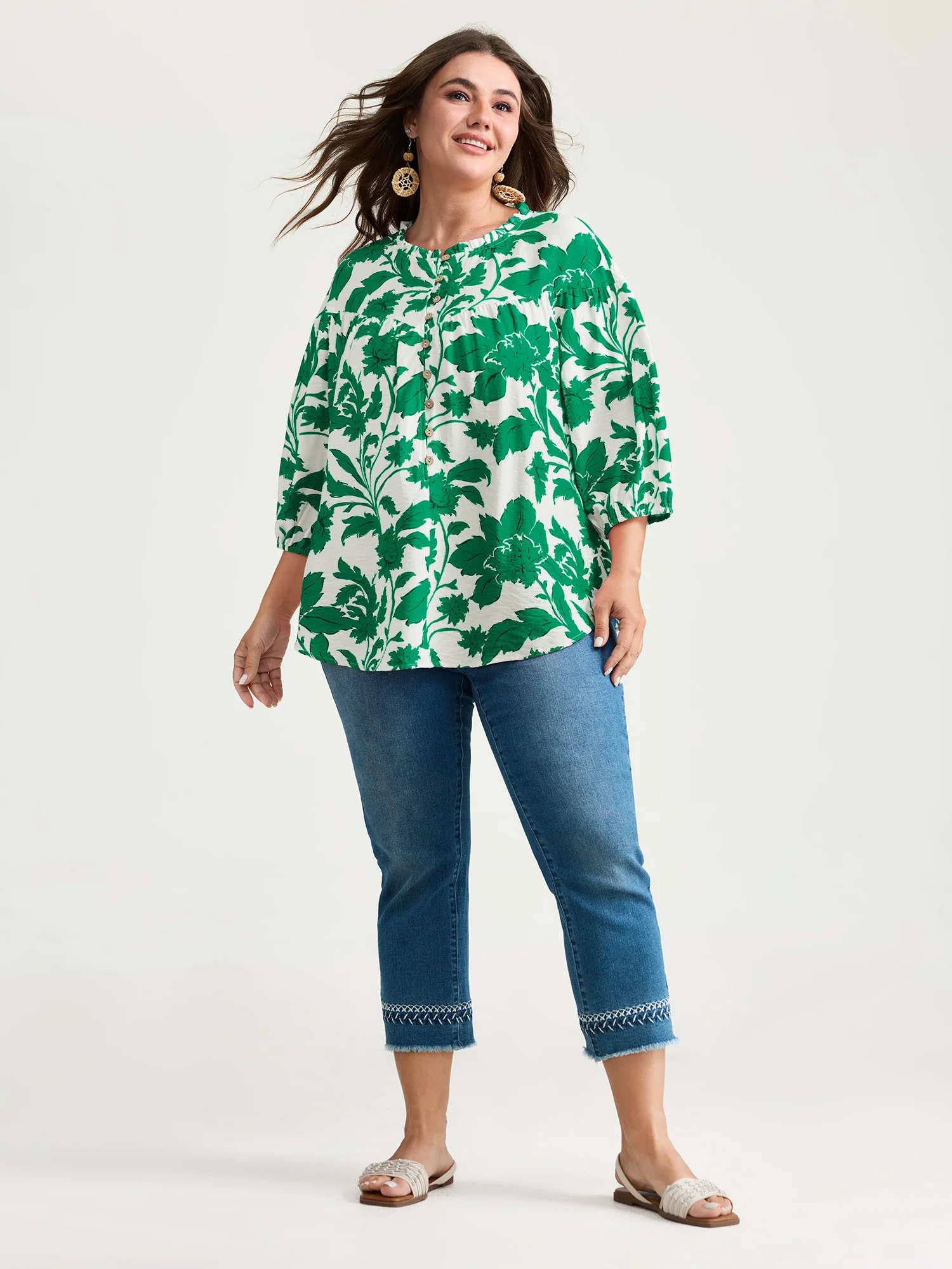 Sweet Floral Print Button Front Blouse - Image 14