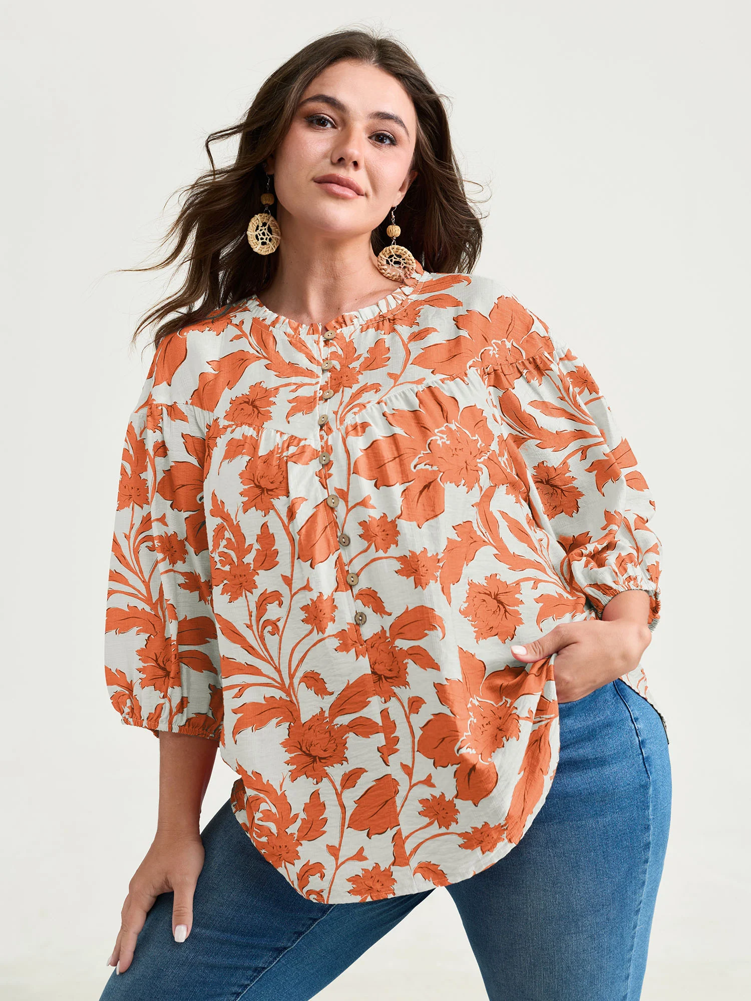 Sweet Floral Print Button Front Blouse - Image 16