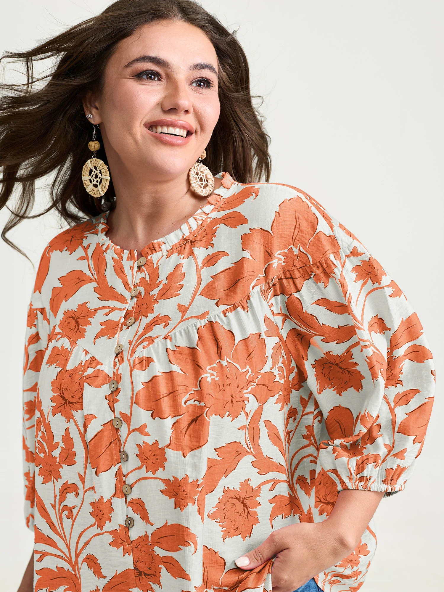 Sweet Floral Print Button Front Blouse - Image 17