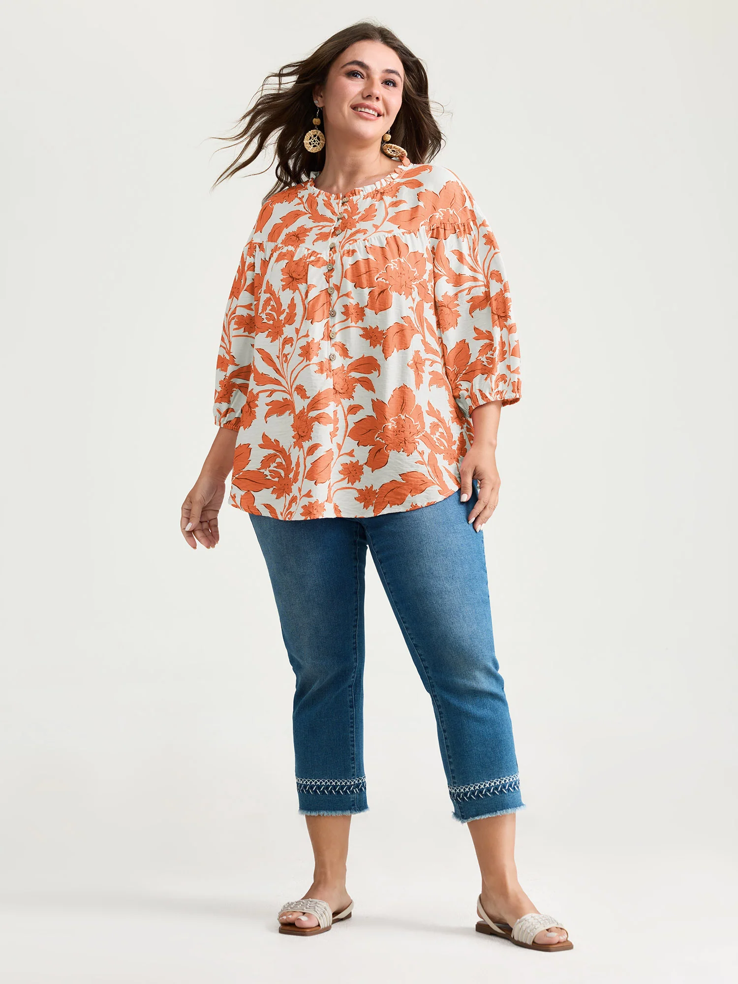 Sweet Floral Print Button Front Blouse - Image 18