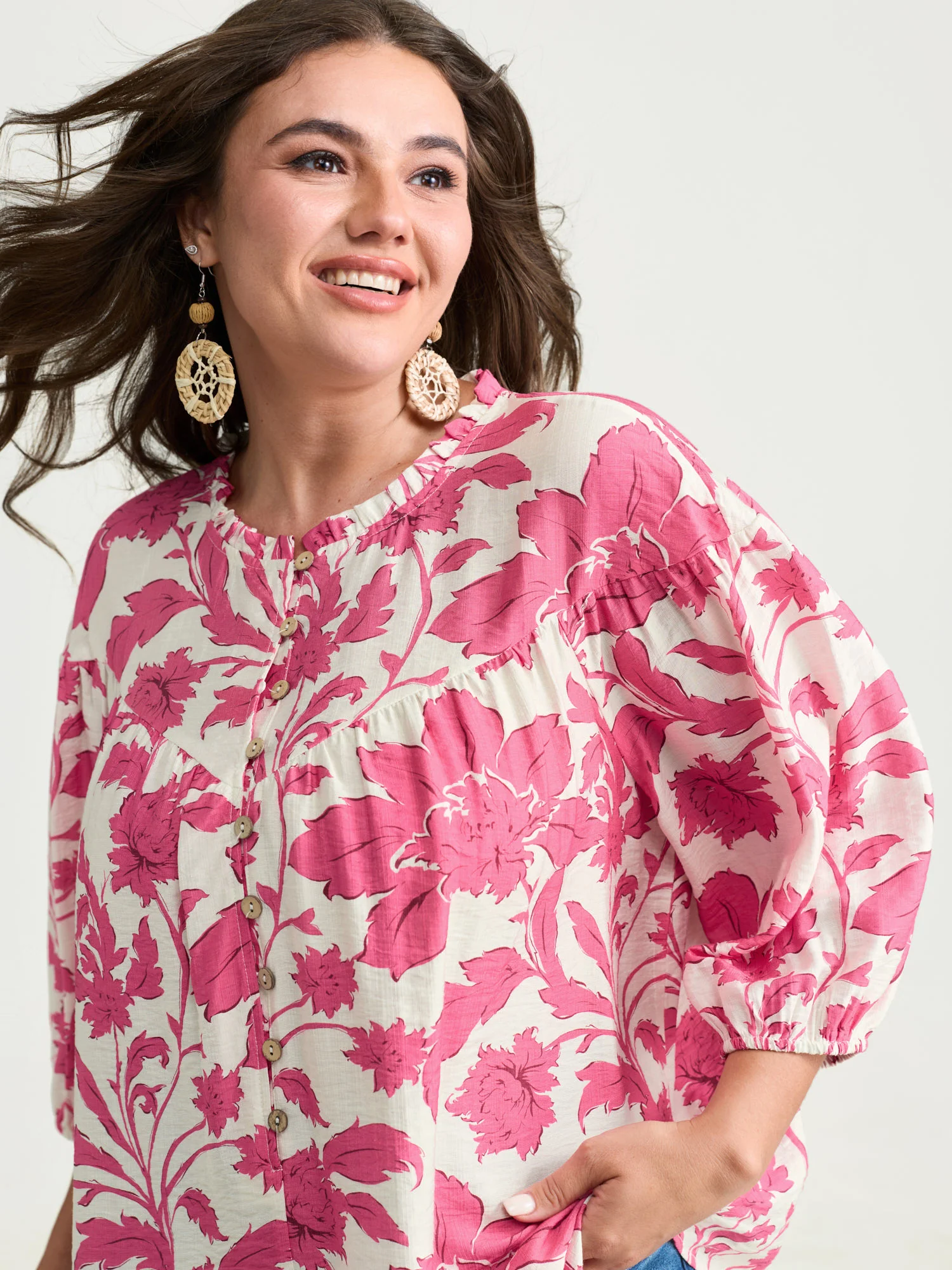 Sweet Floral Print Button Front Blouse - Image 2