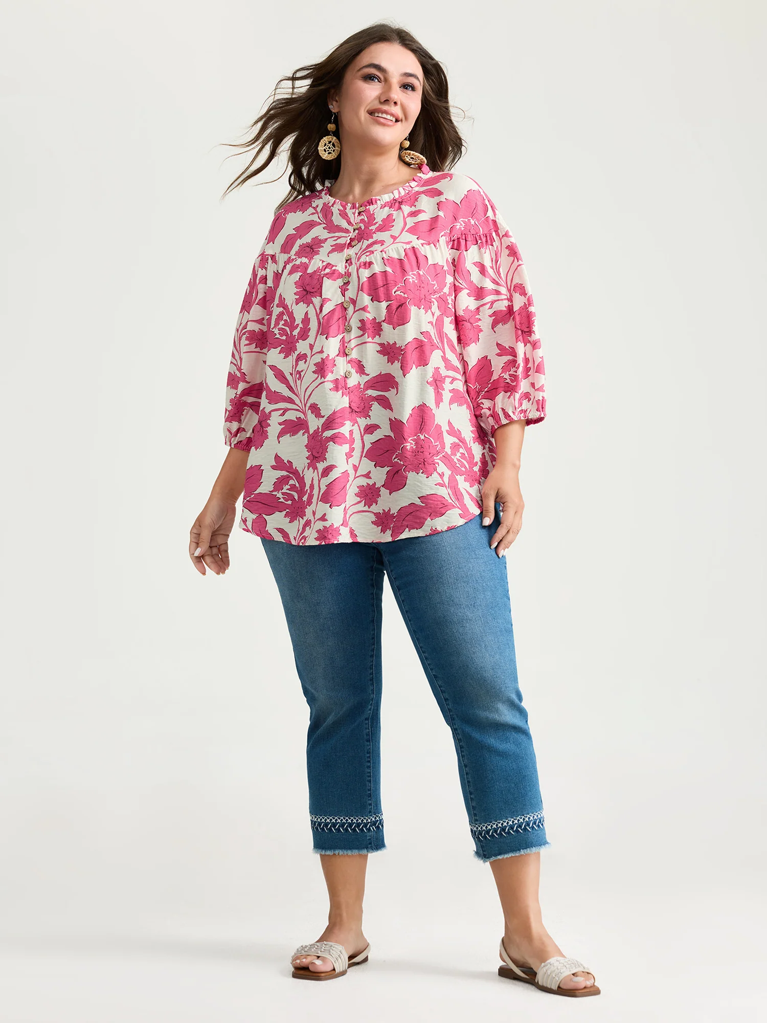 Sweet Floral Print Button Front Blouse - Image 3