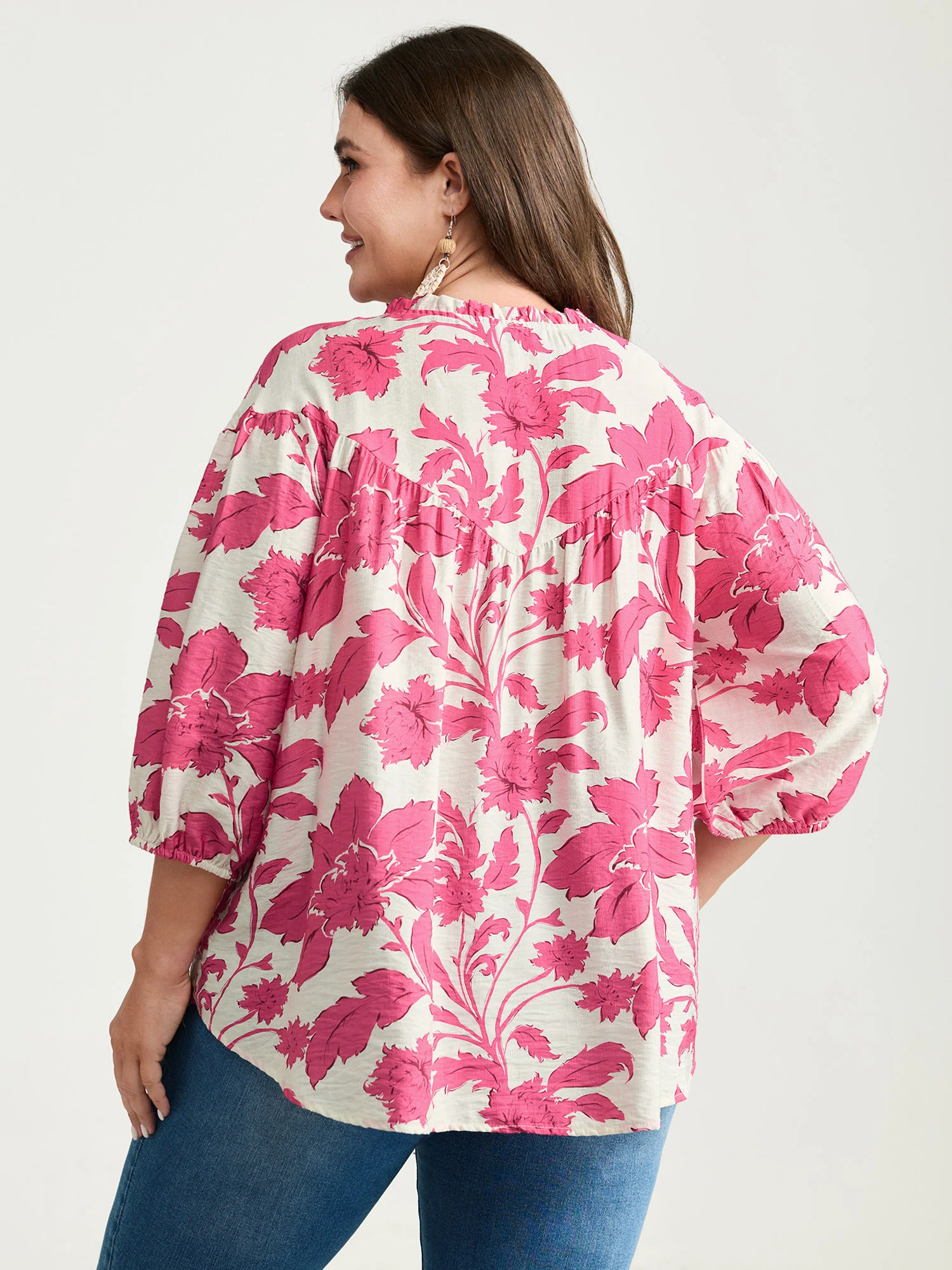 Sweet Floral Print Button Front Blouse - Image 4