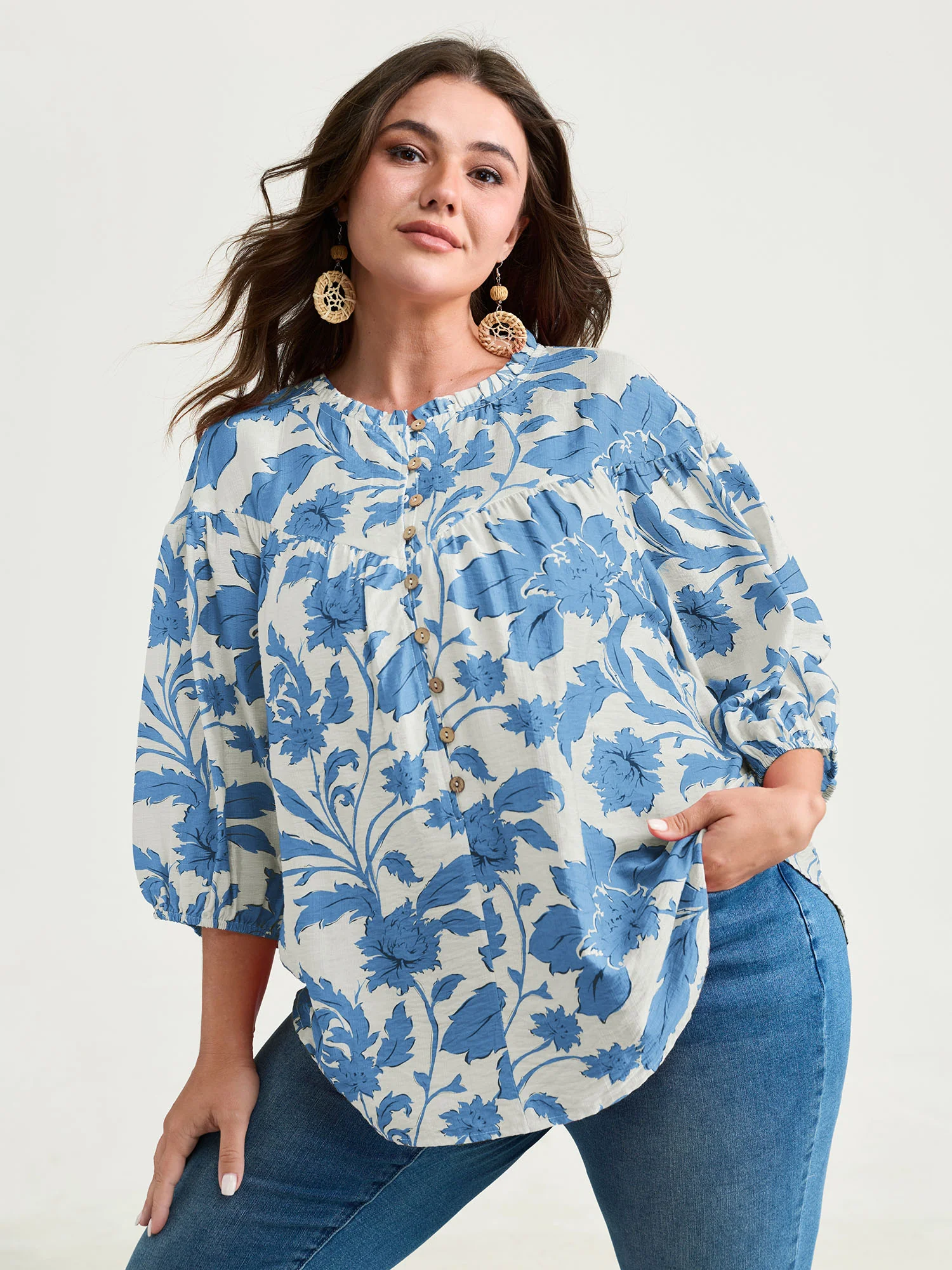 Sweet Floral Print Button Front Blouse - Image 8
