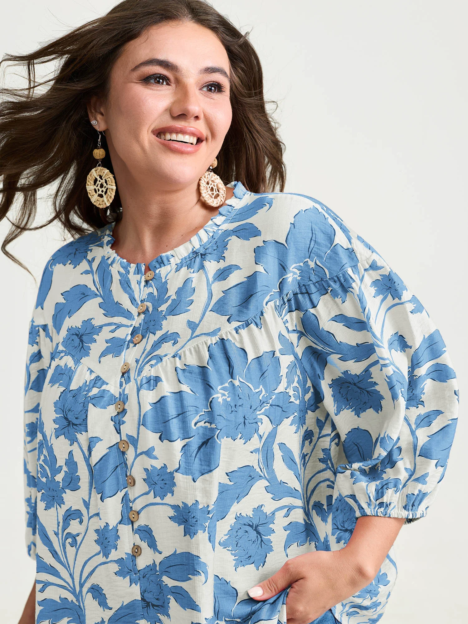 Sweet Floral Print Button Front Blouse - Image 9
