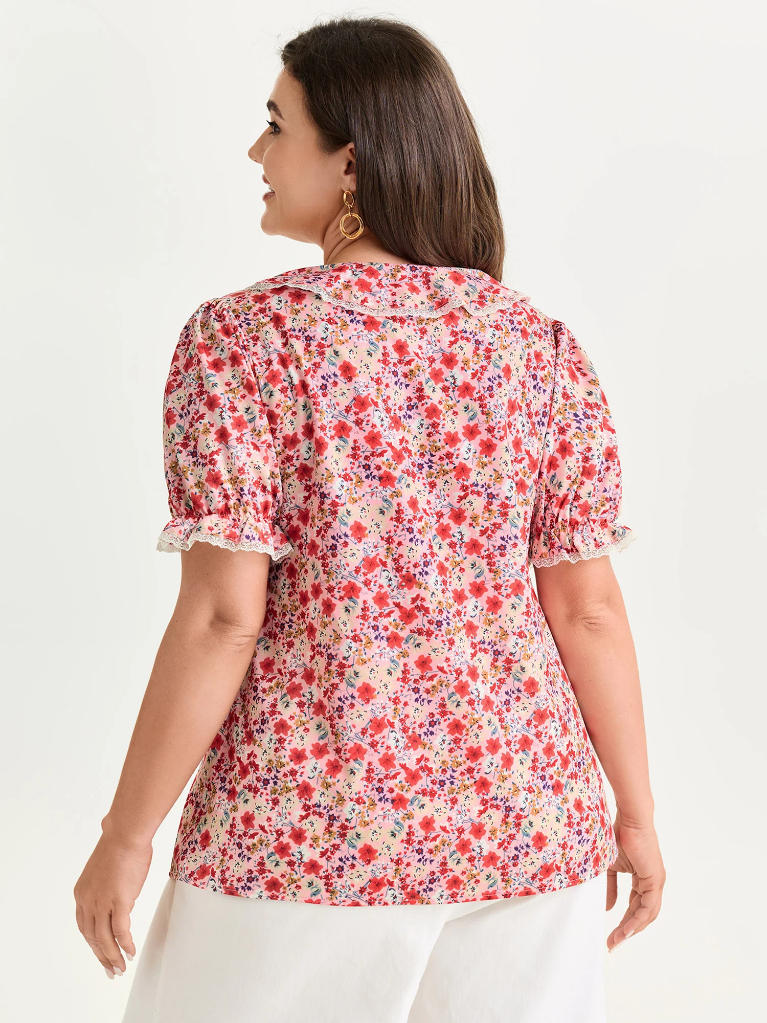 Sweet Floral Print Lettuce Leaf Detail Blouse - Image 4
