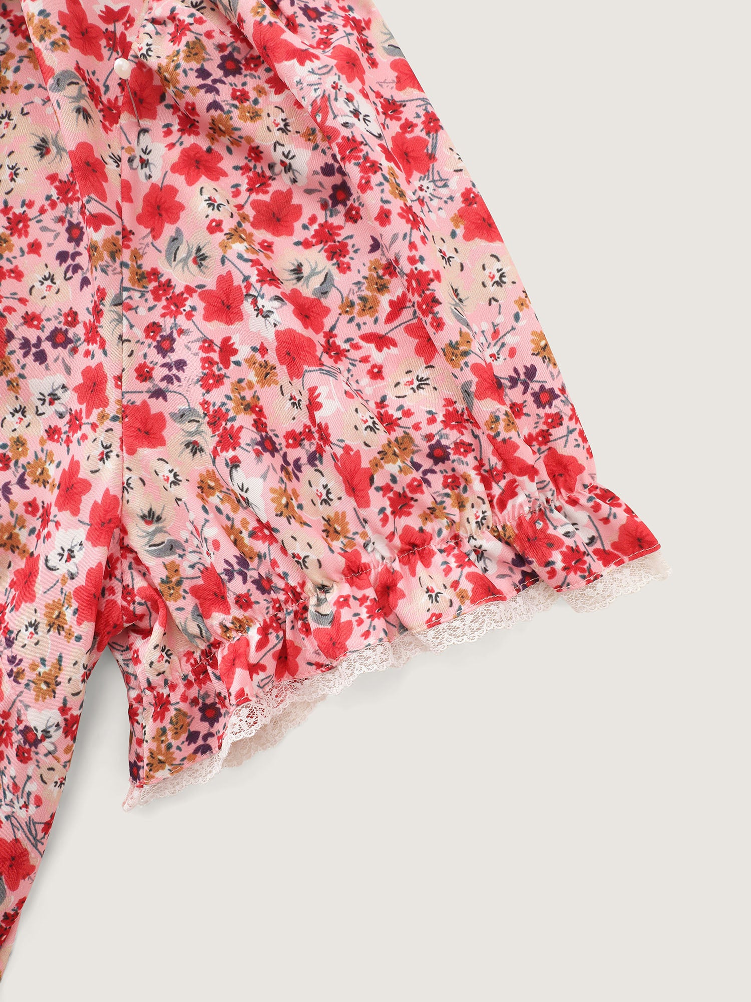 Sweet Floral Print Lettuce Leaf Detail Blouse - Image 5