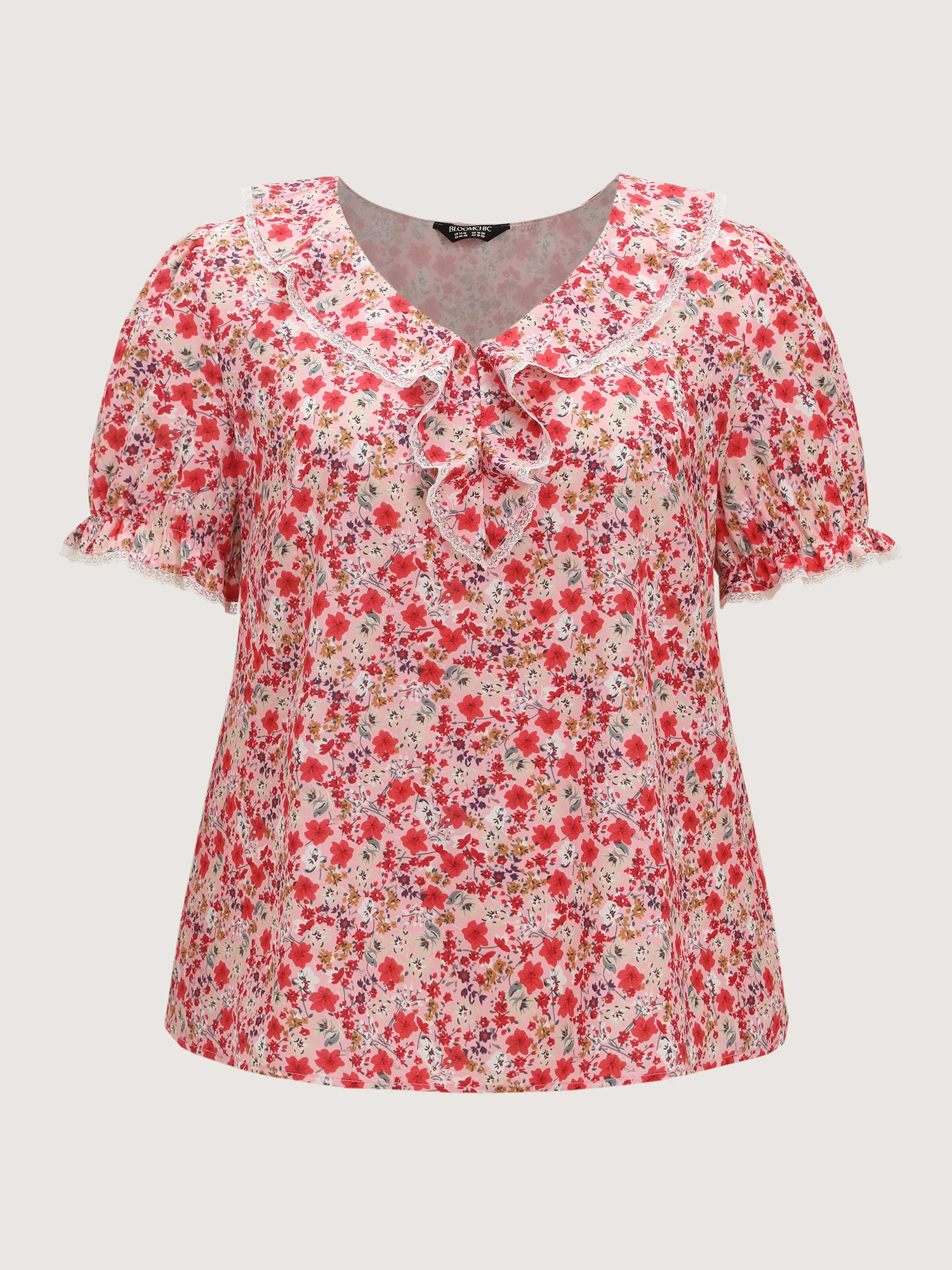 Sweet Floral Print Lettuce Leaf Detail Blouse - Image 7