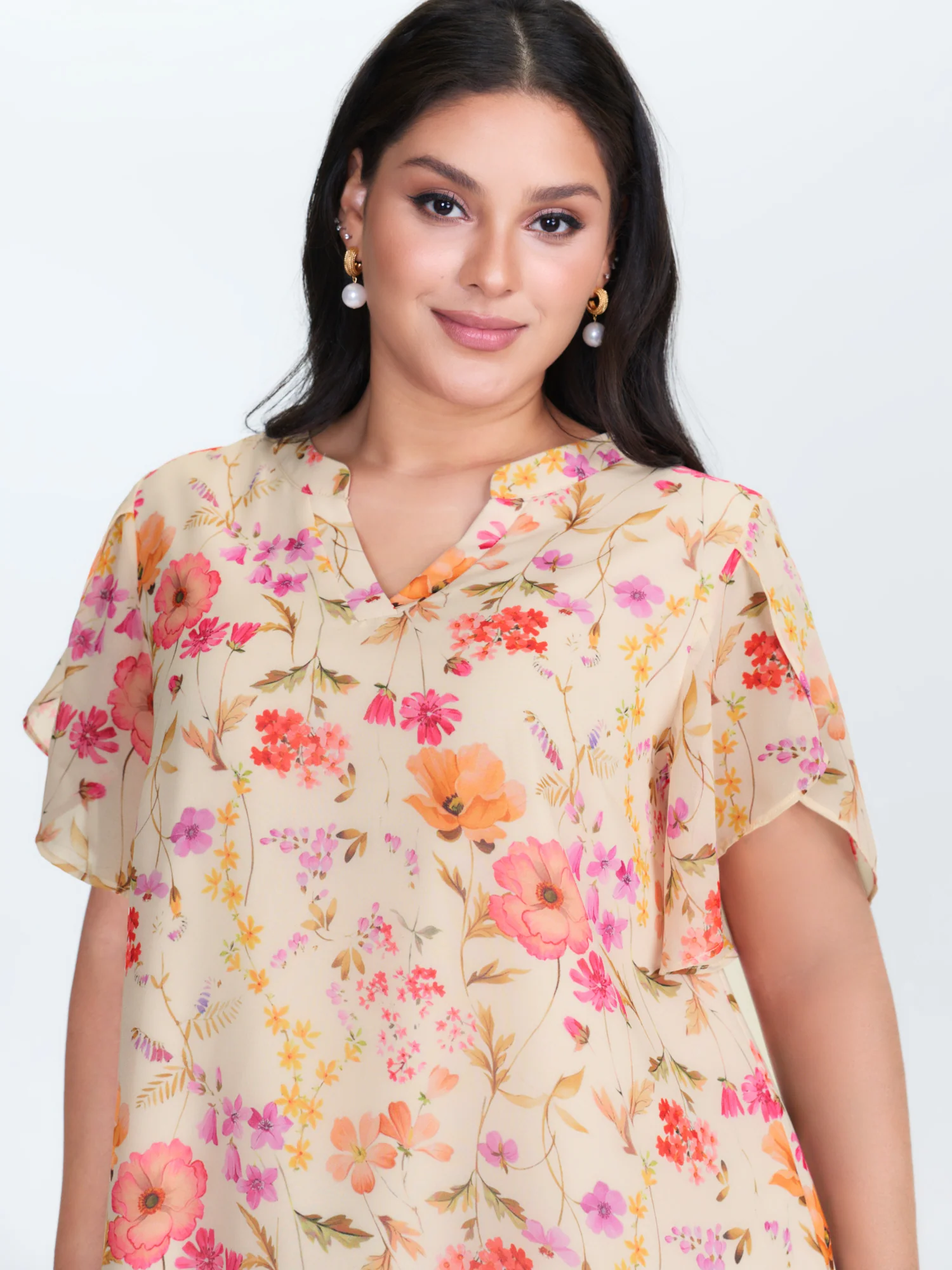 Sweet Floral Print Petal Sleeve Blouse - Image 2