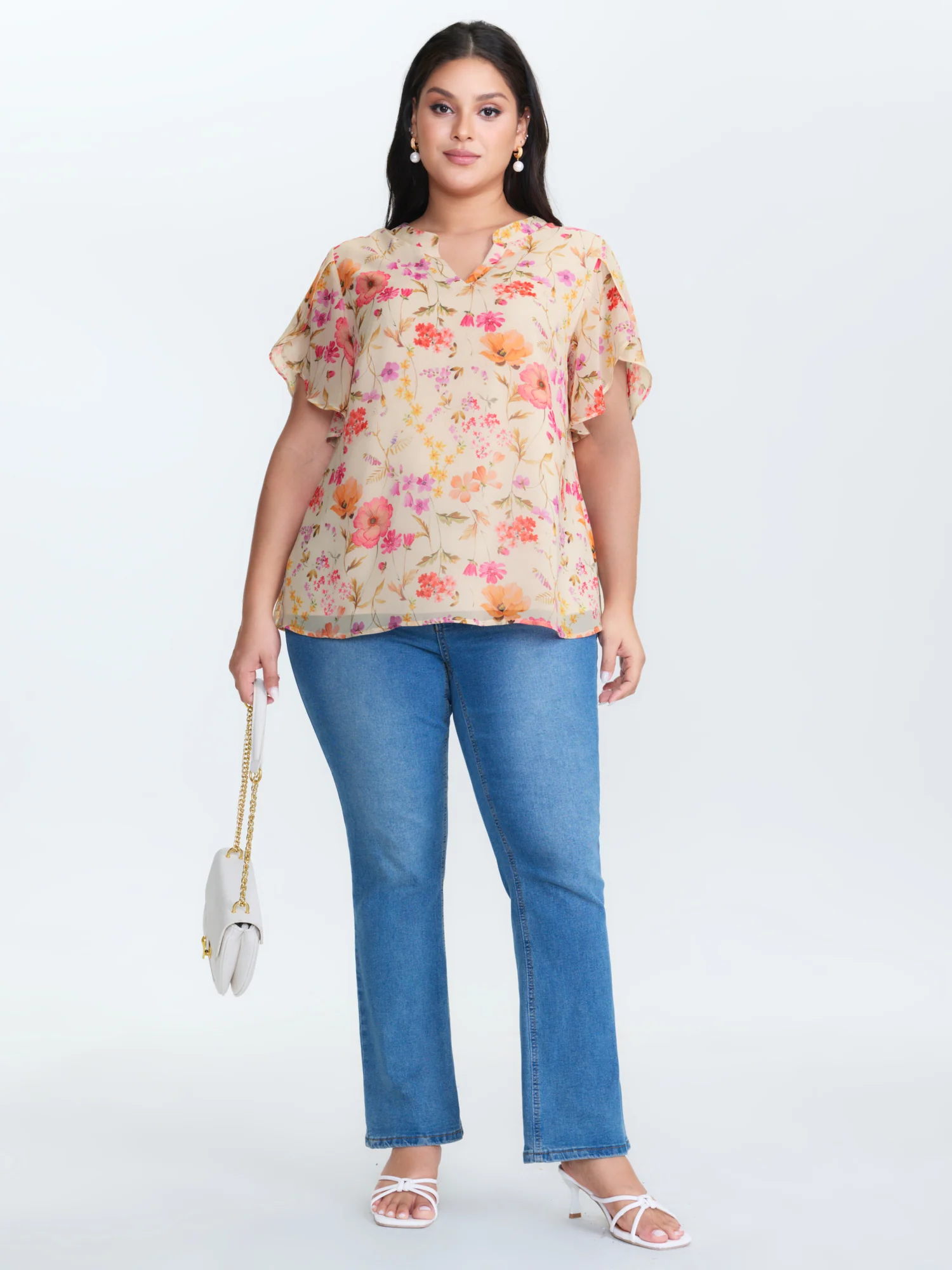 Sweet Floral Print Petal Sleeve Blouse - Image 3