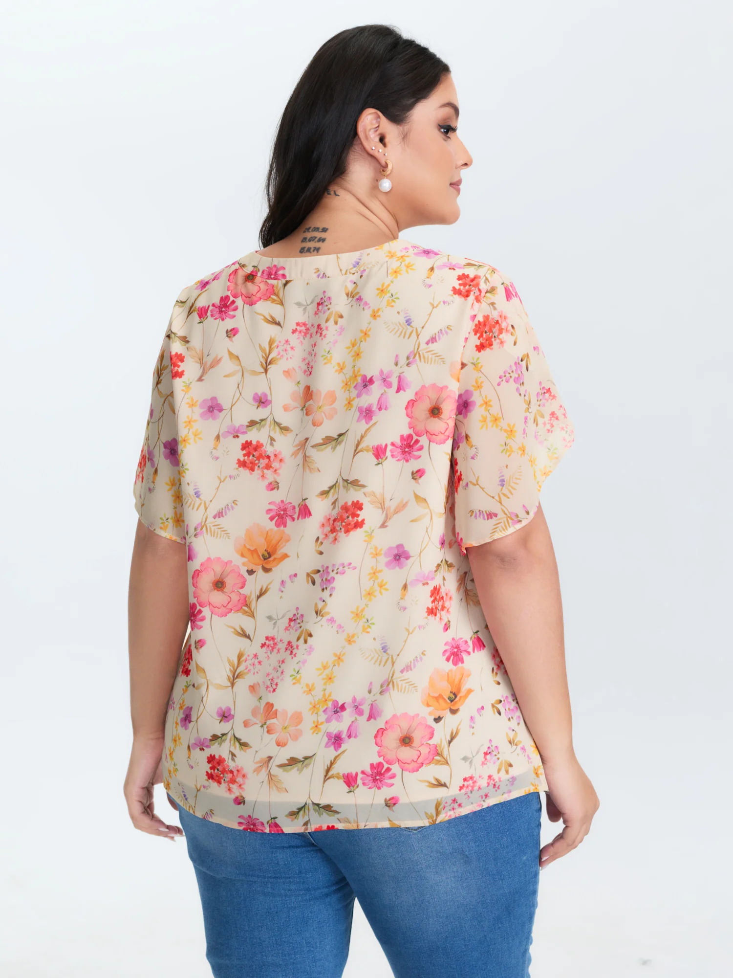 Sweet Floral Print Petal Sleeve Blouse - Image 4