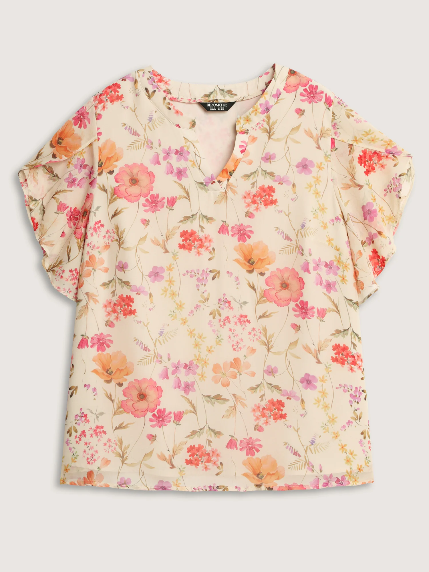 Sweet Floral Print Petal Sleeve Blouse - Image 7