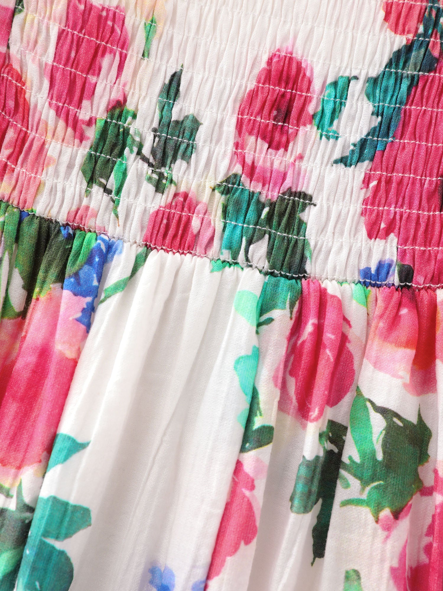 Sweet Floral Print Pockets Shirred Midi Dress - Image 5
