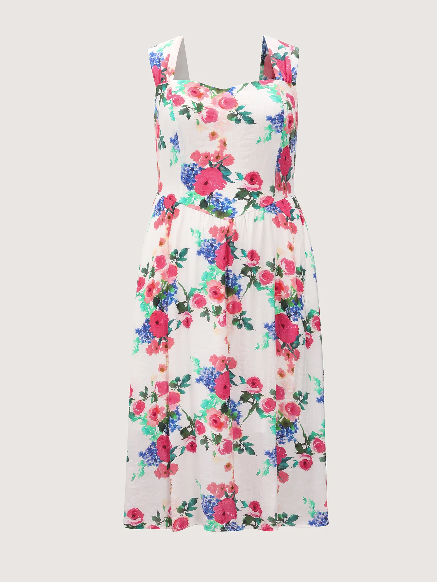 Sweet Floral Print Pockets Shirred Midi Dress - Image 7