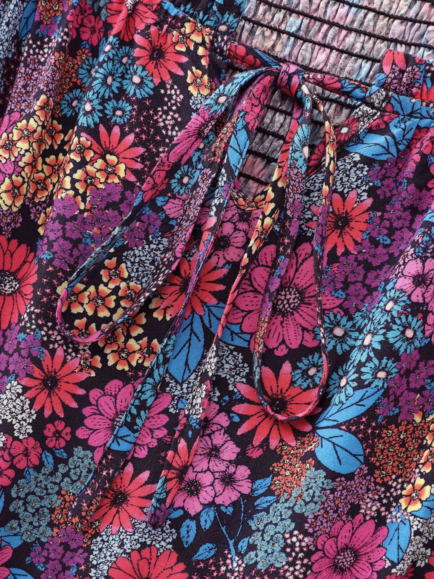 Sweet Floral Print Puff Sleeve Midi Dress - Image 4