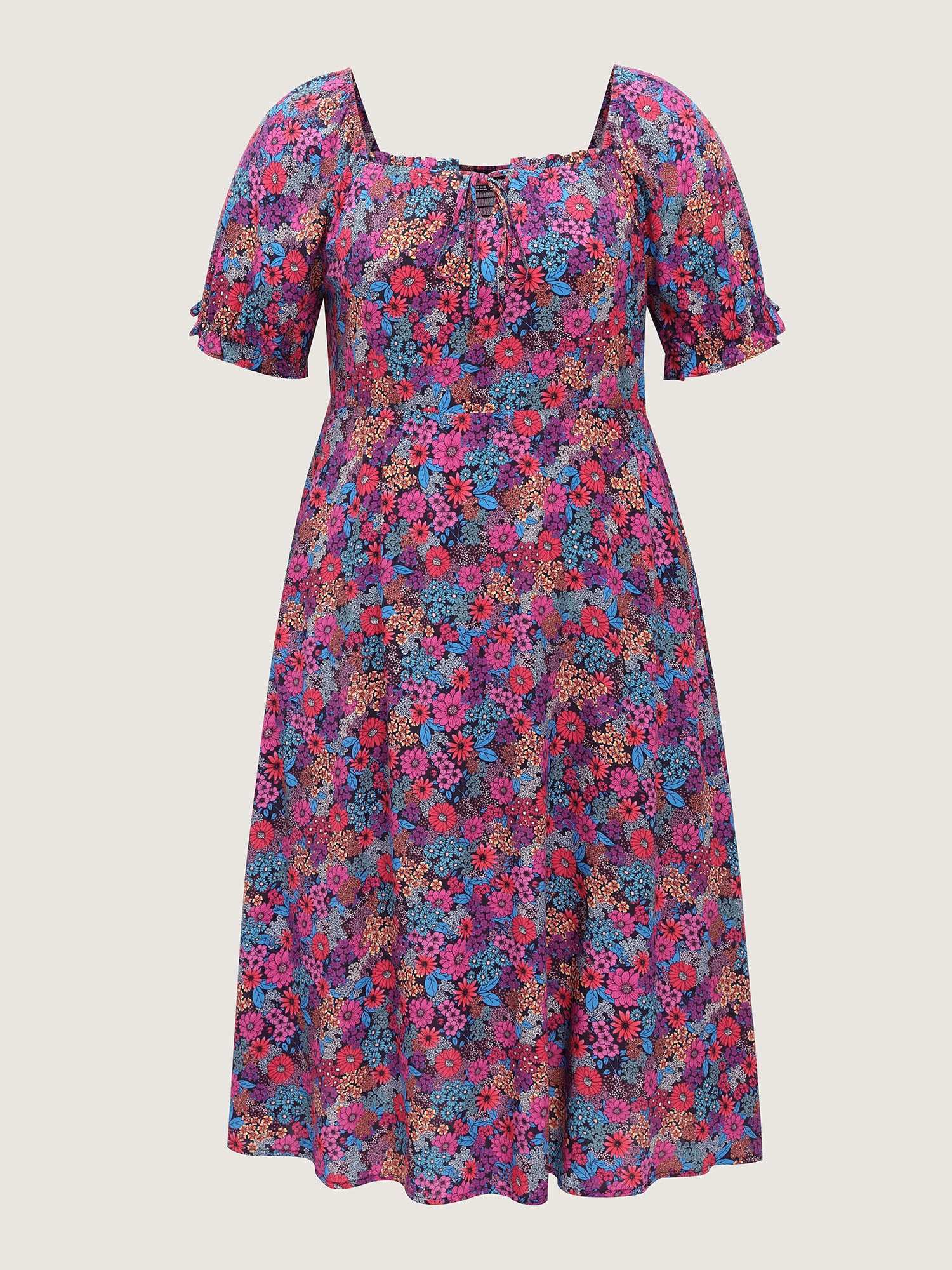 Sweet Floral Print Puff Sleeve Midi Dress - Image 6