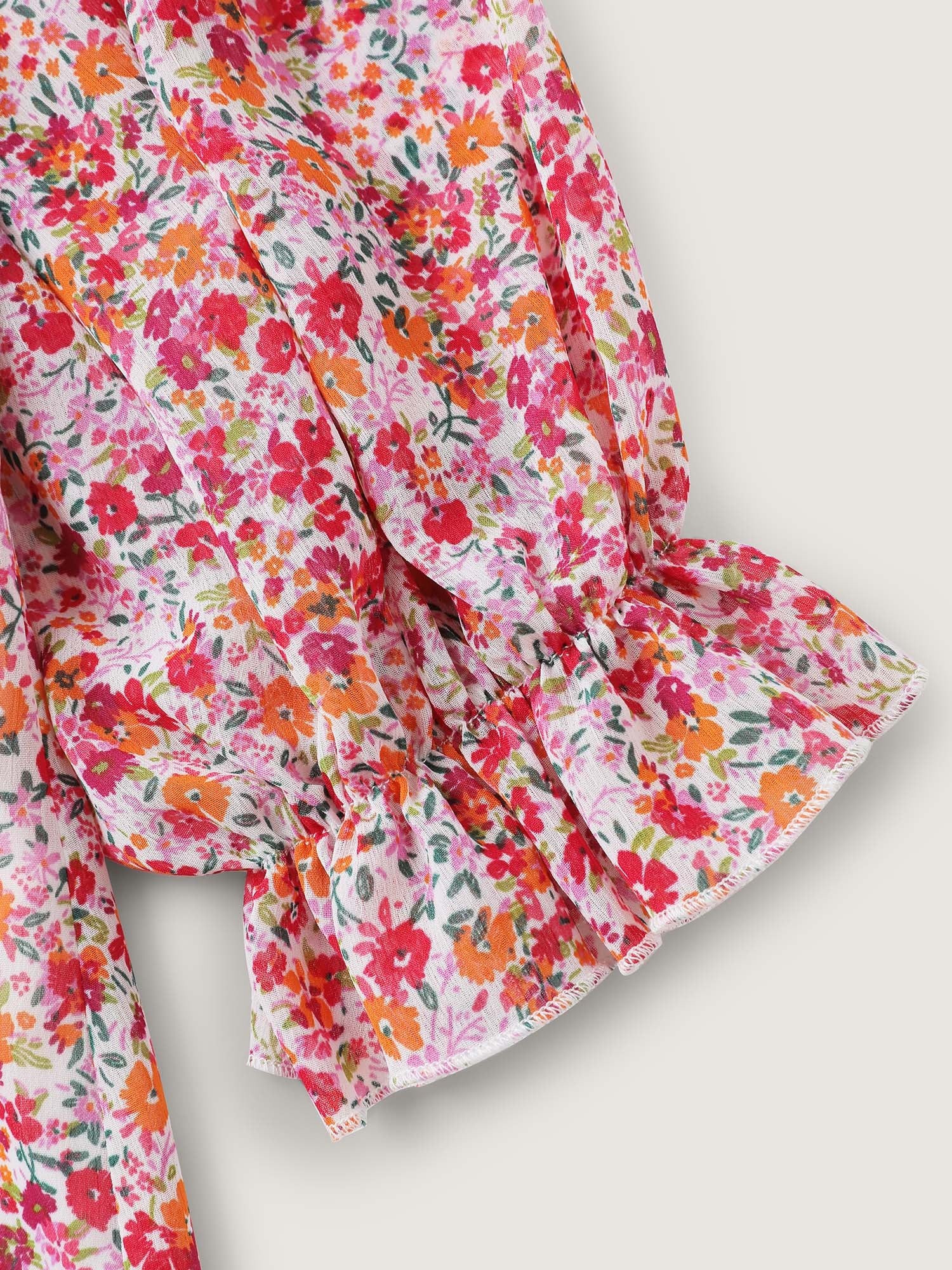 Sweet Floral Print Ruffled Neck Blouse - Image 6