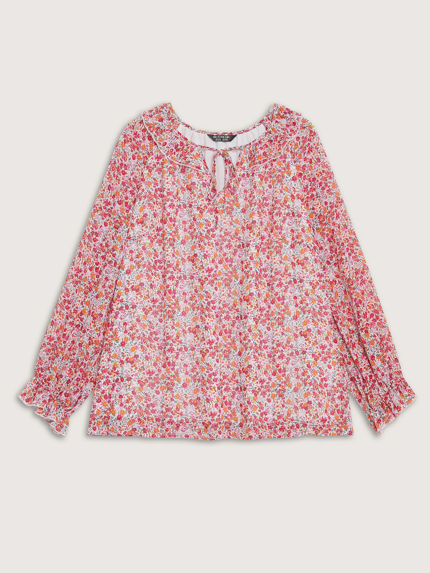 Sweet Floral Print Ruffled Neck Blouse - Image 8