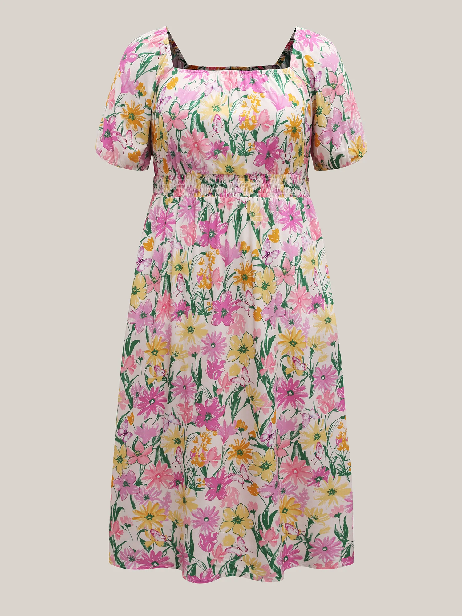 Sweet Floral Print Square Neck Midi Dress - Image 5