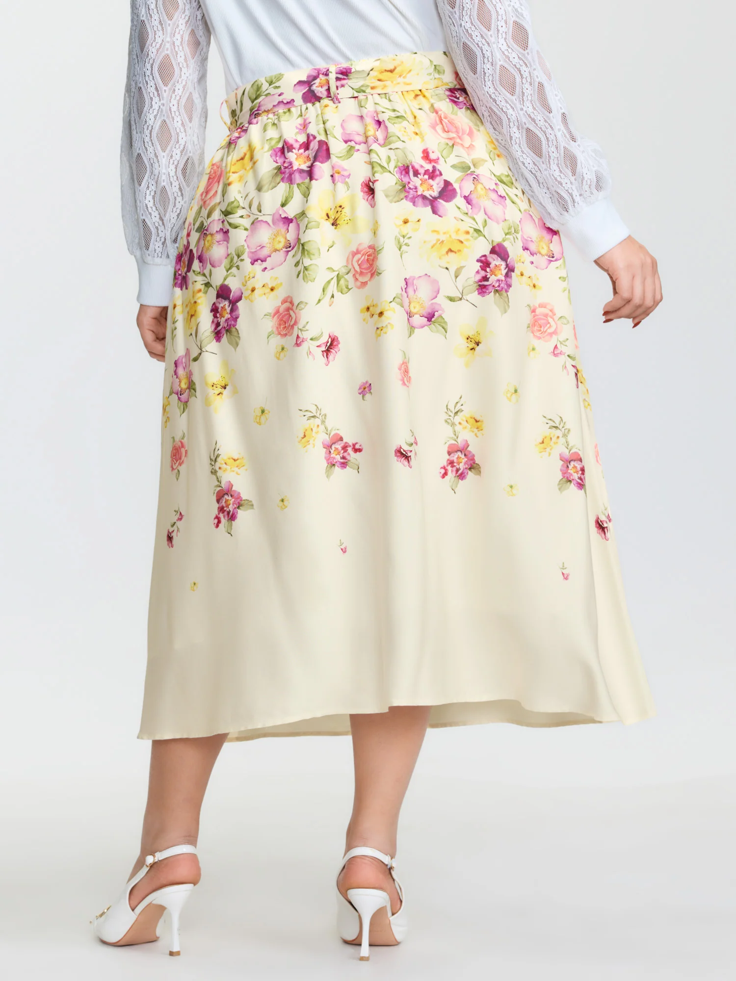 Sweet Floral Print Stretchy Waist Midi Skirt - Image 5