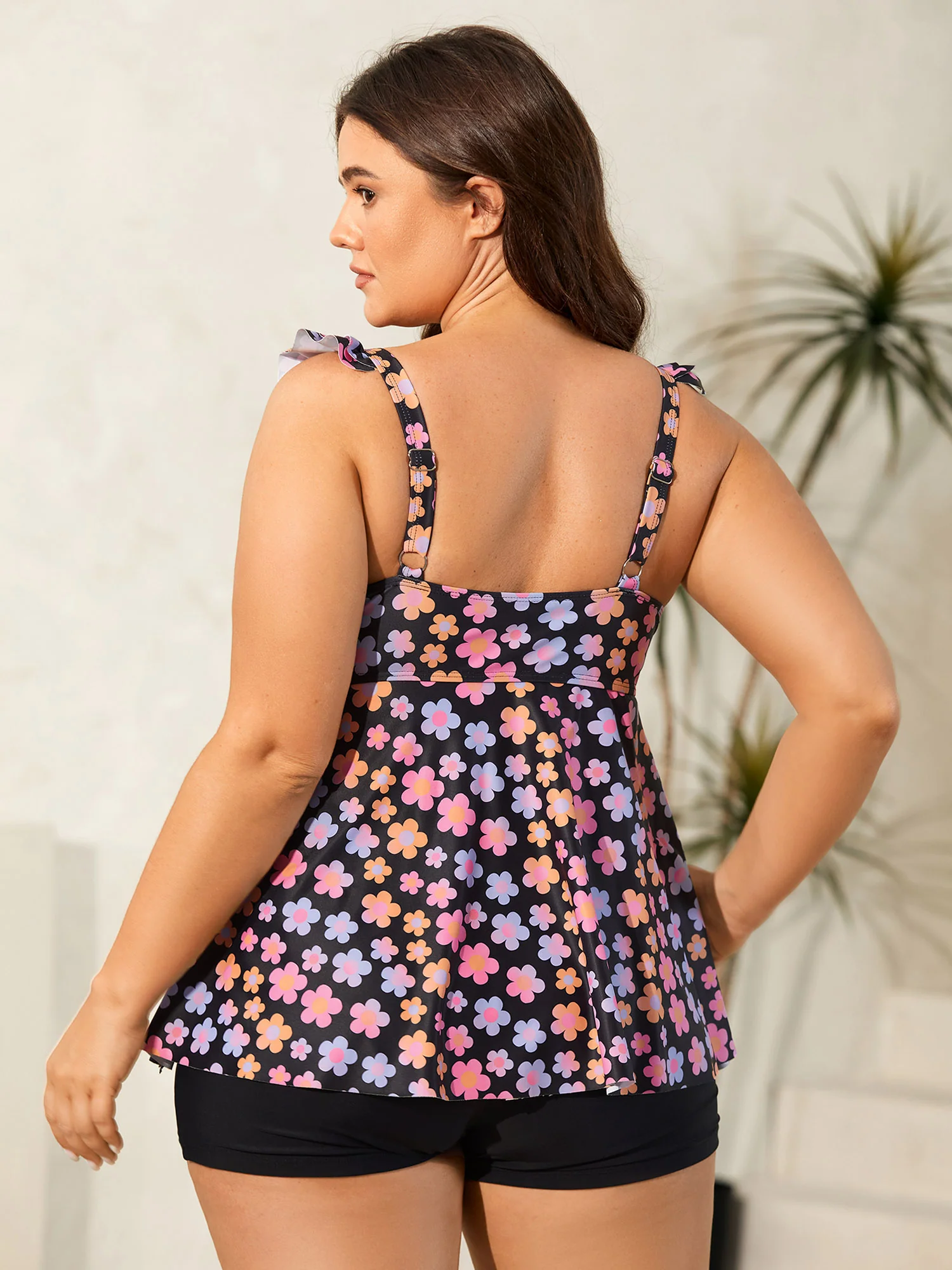 Sweet Floral Print Wide Strap Swim Top - Image 2