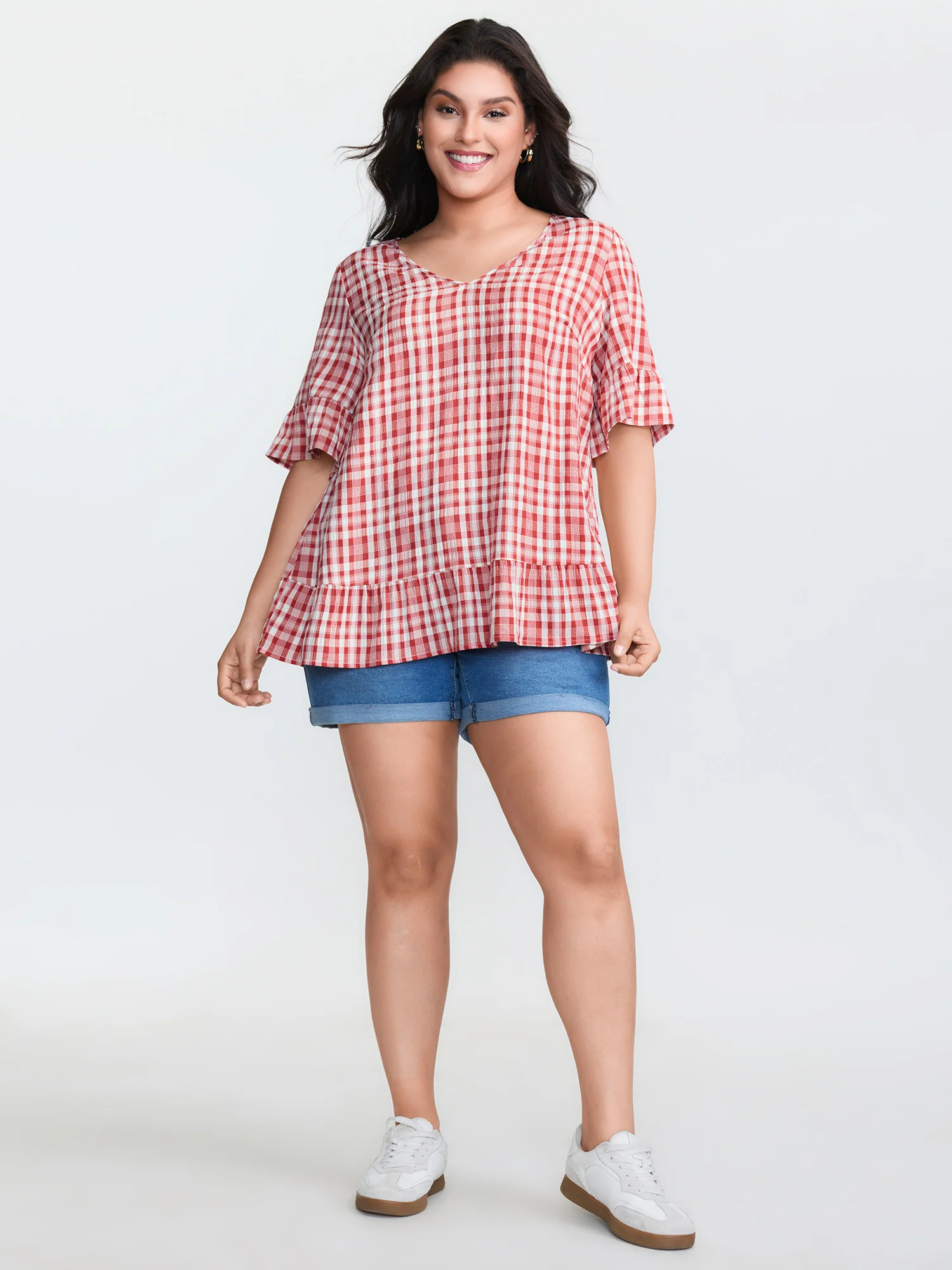 Sweet Gingham Print Ruffled Blouse - Image 3