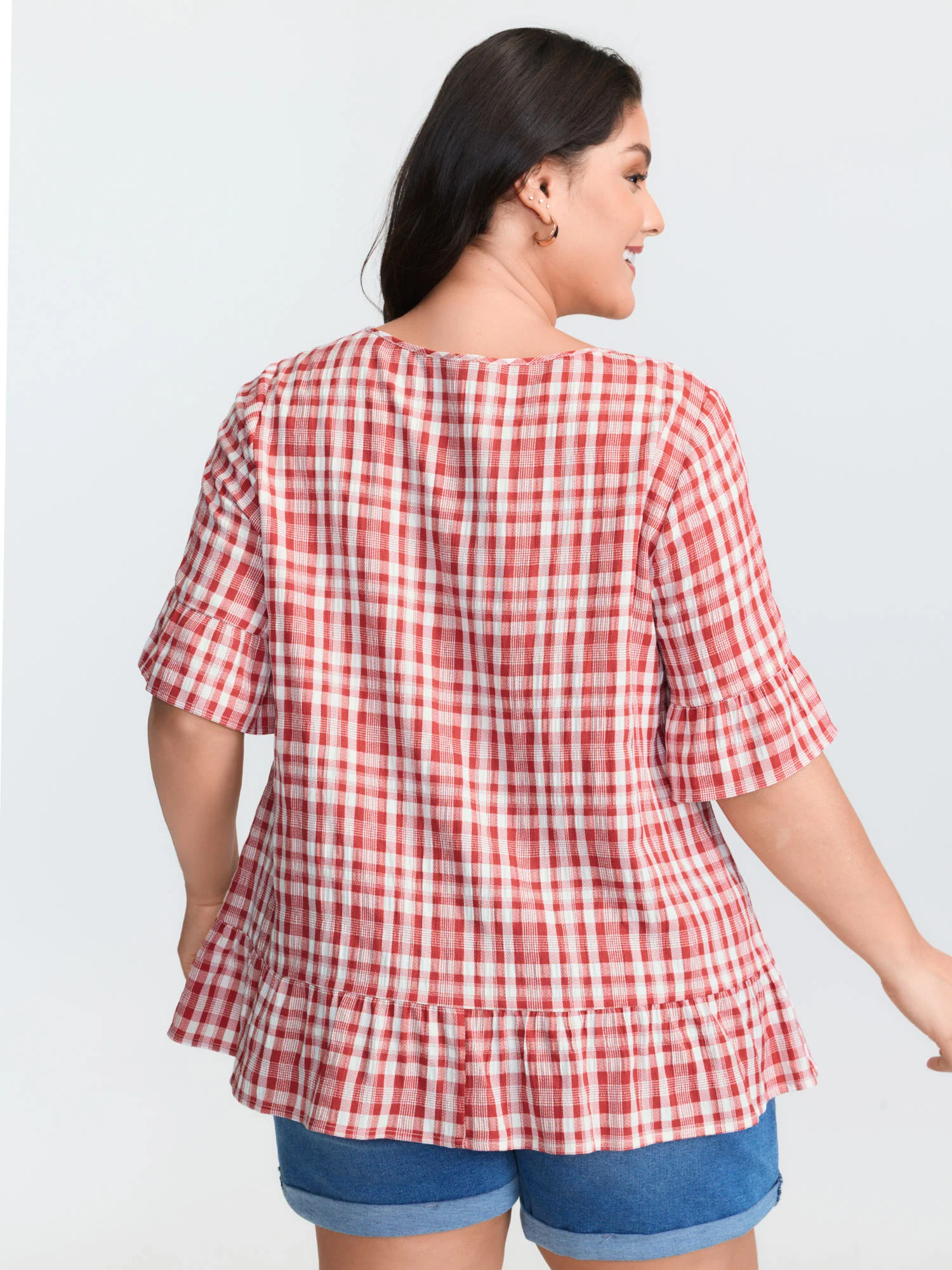 Sweet Gingham Print Ruffled Blouse - Image 4