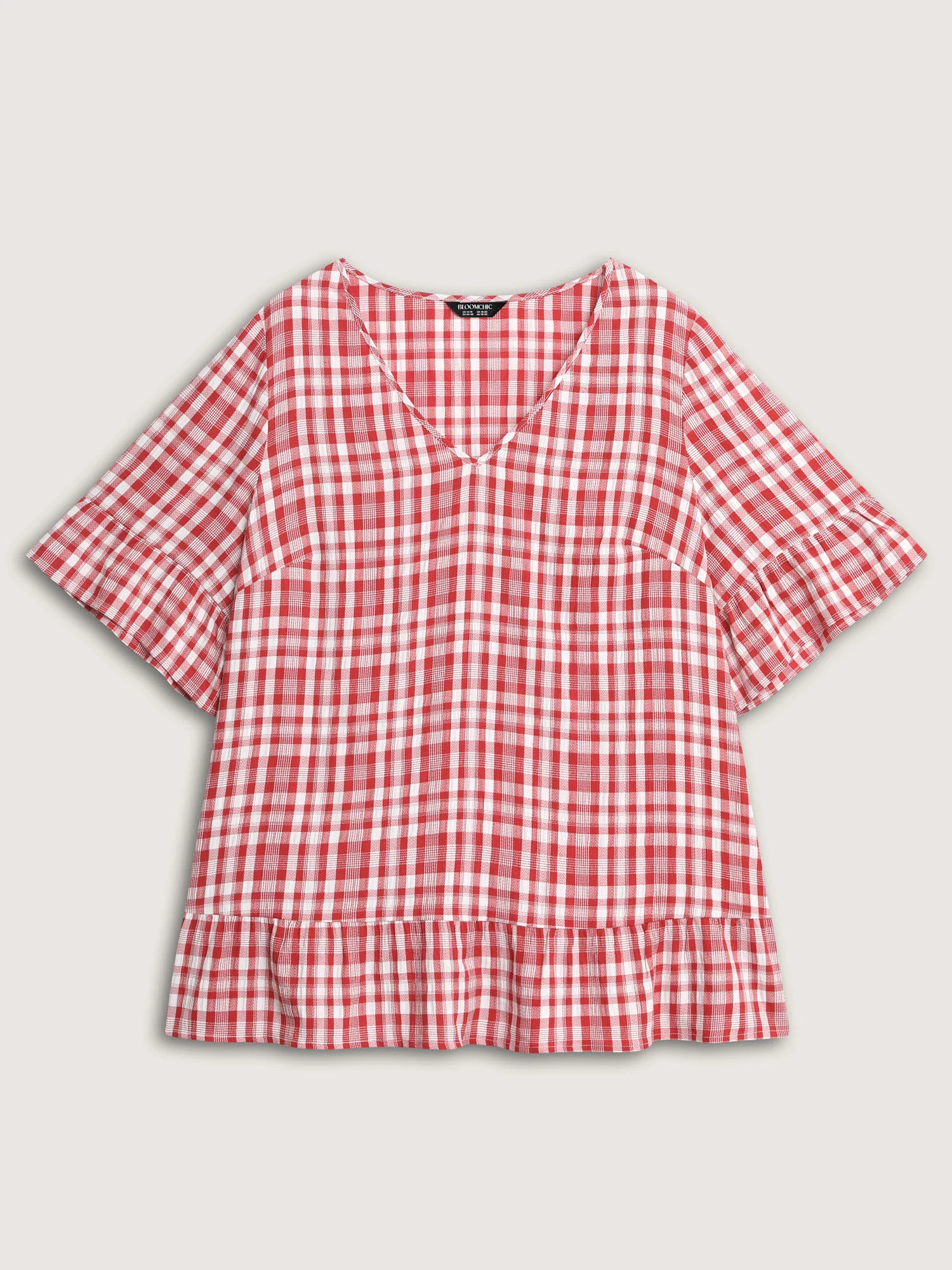 Sweet Gingham Print Ruffled Blouse - Image 7
