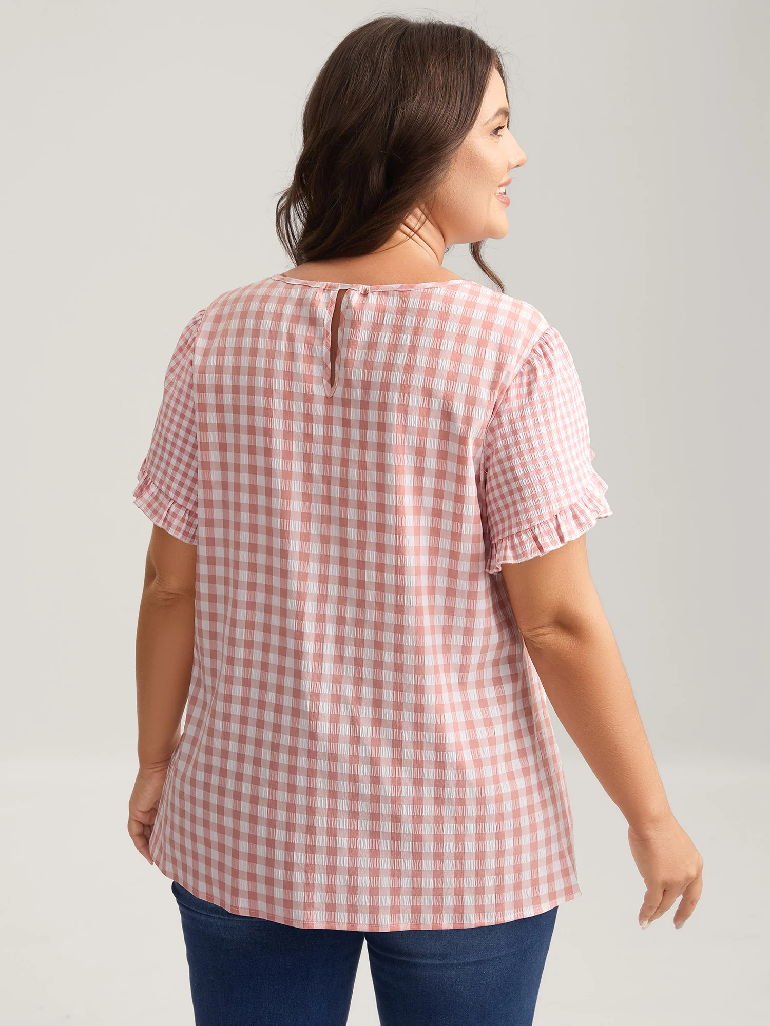 Sweet Gingham Wrinkled Petal Sleeve Blouse - Image 4