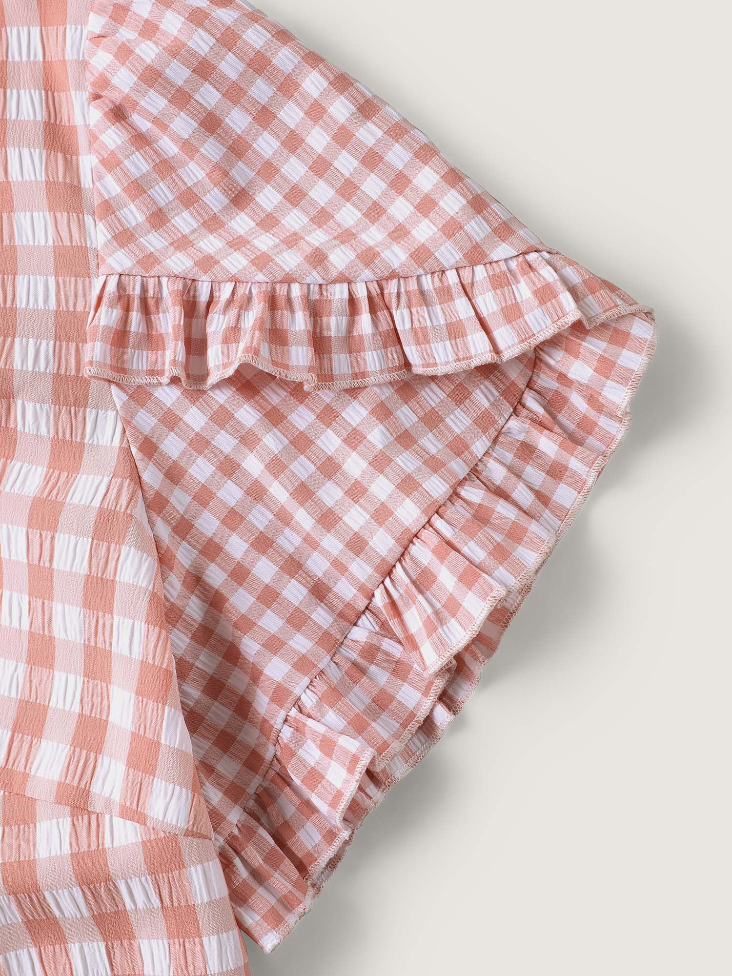 Sweet Gingham Wrinkled Petal Sleeve Blouse - Image 6