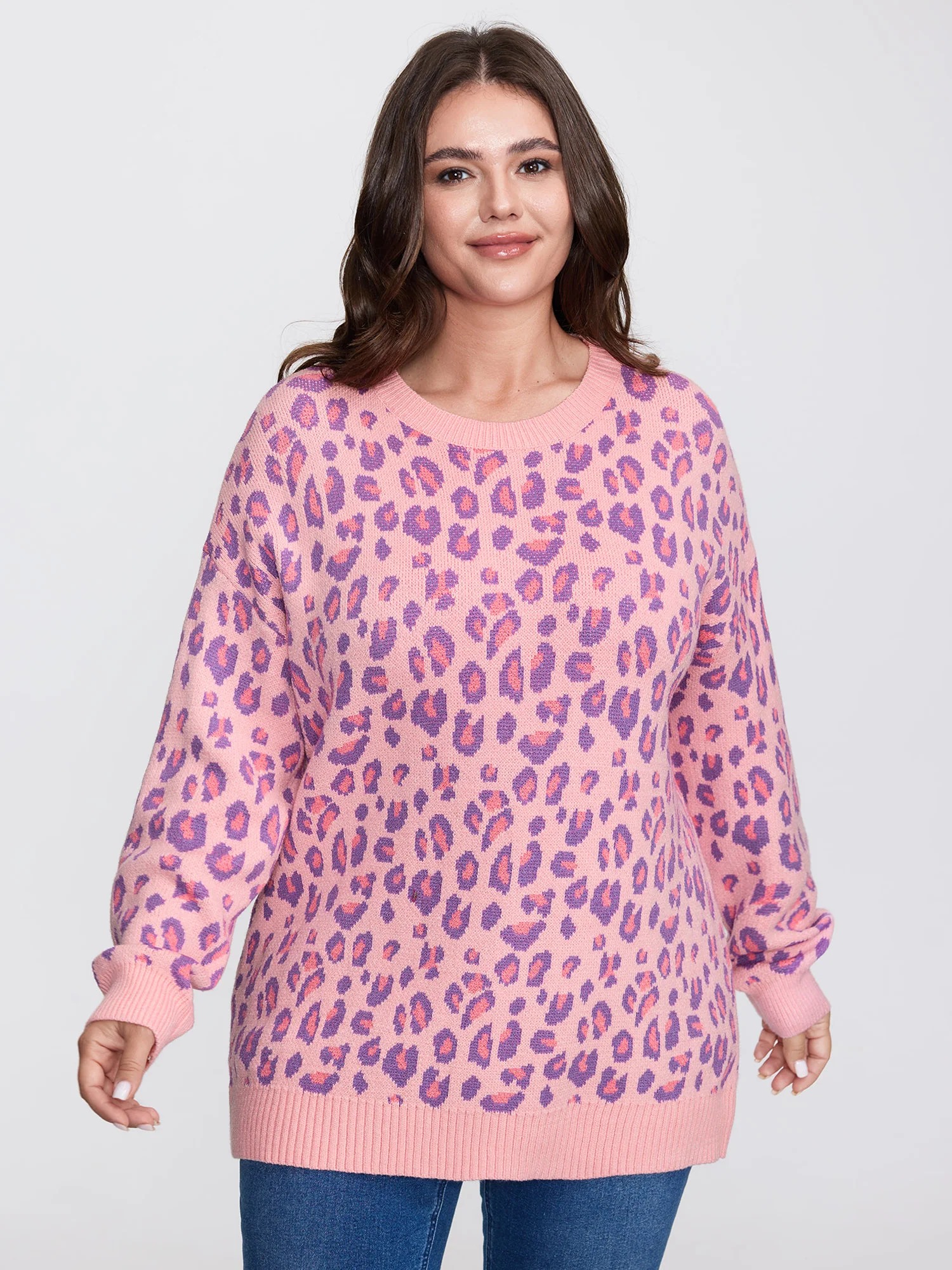 Sweet Leopard Pattern Jacquard Pullover - Image 2