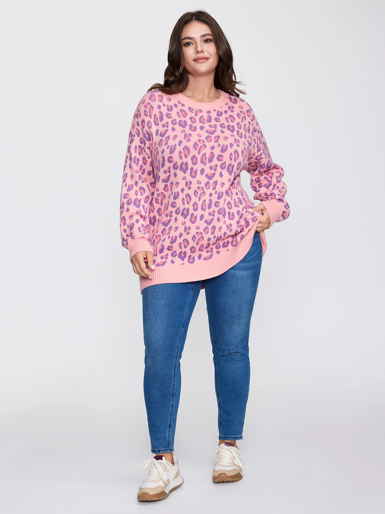 Sweet Leopard Pattern Jacquard Pullover - Image 3