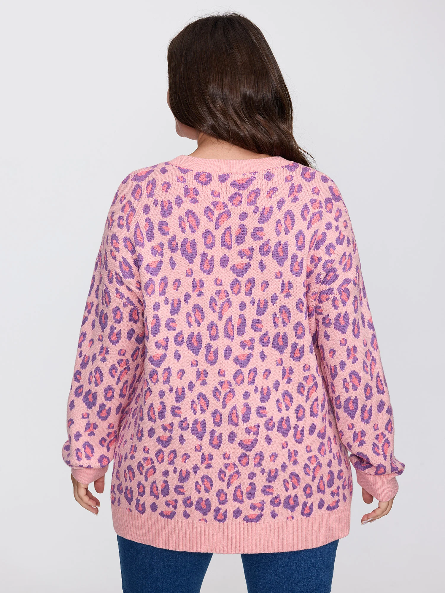 Sweet Leopard Pattern Jacquard Pullover - Image 4