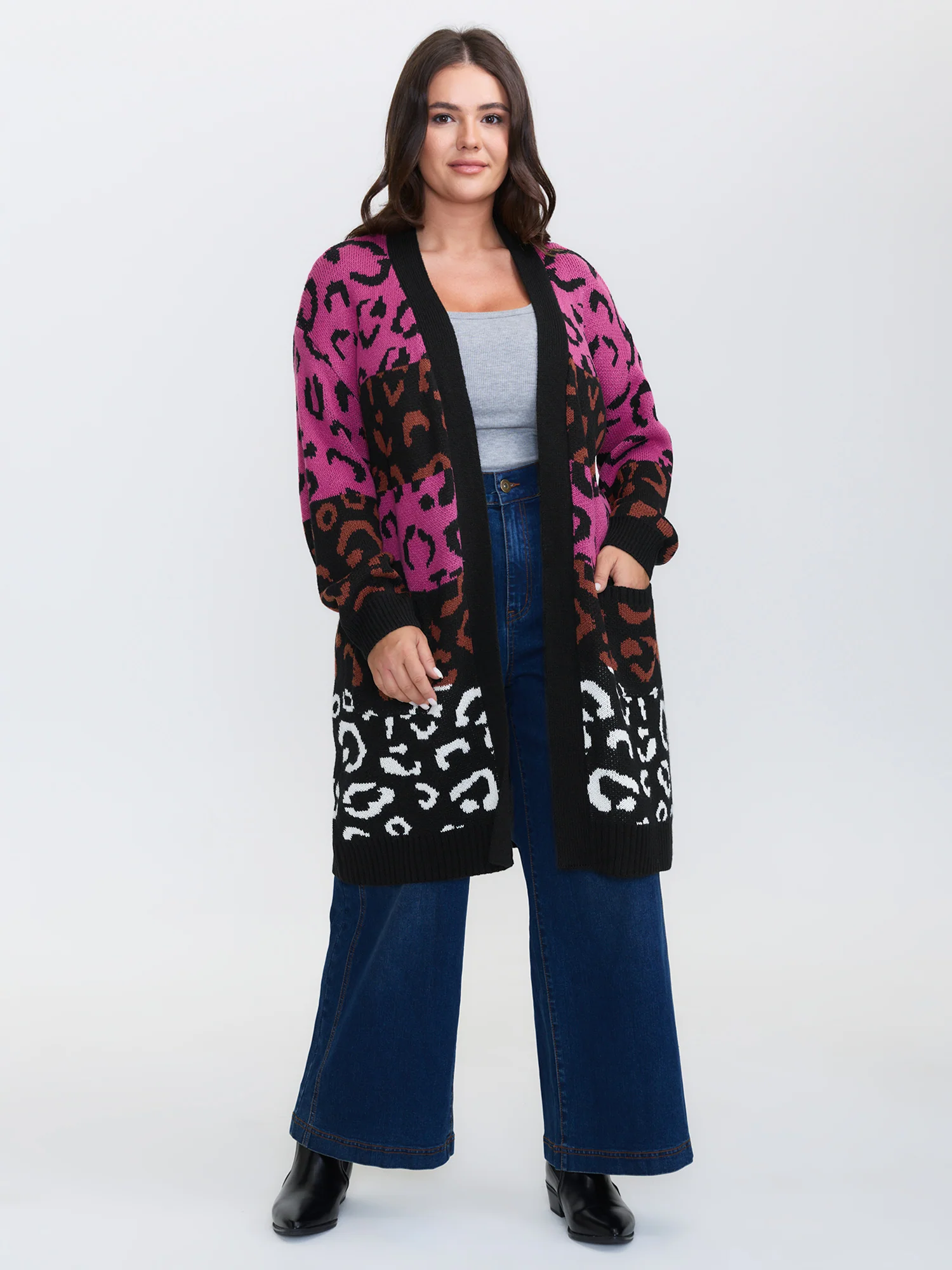 Sweet Leopard Print Jacquard Knit Cardigan - Image 3
