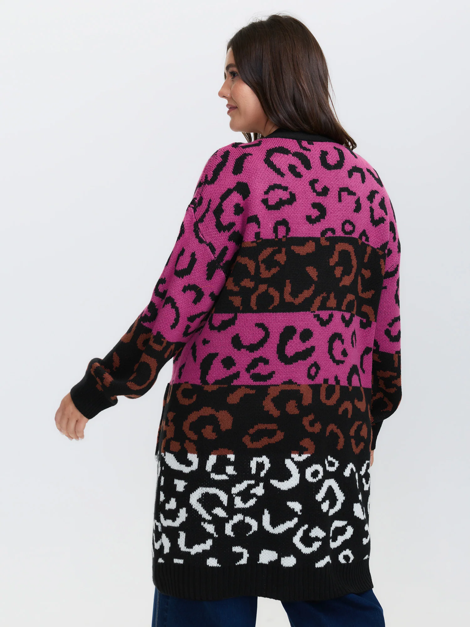 Sweet Leopard Print Jacquard Knit Cardigan - Image 5