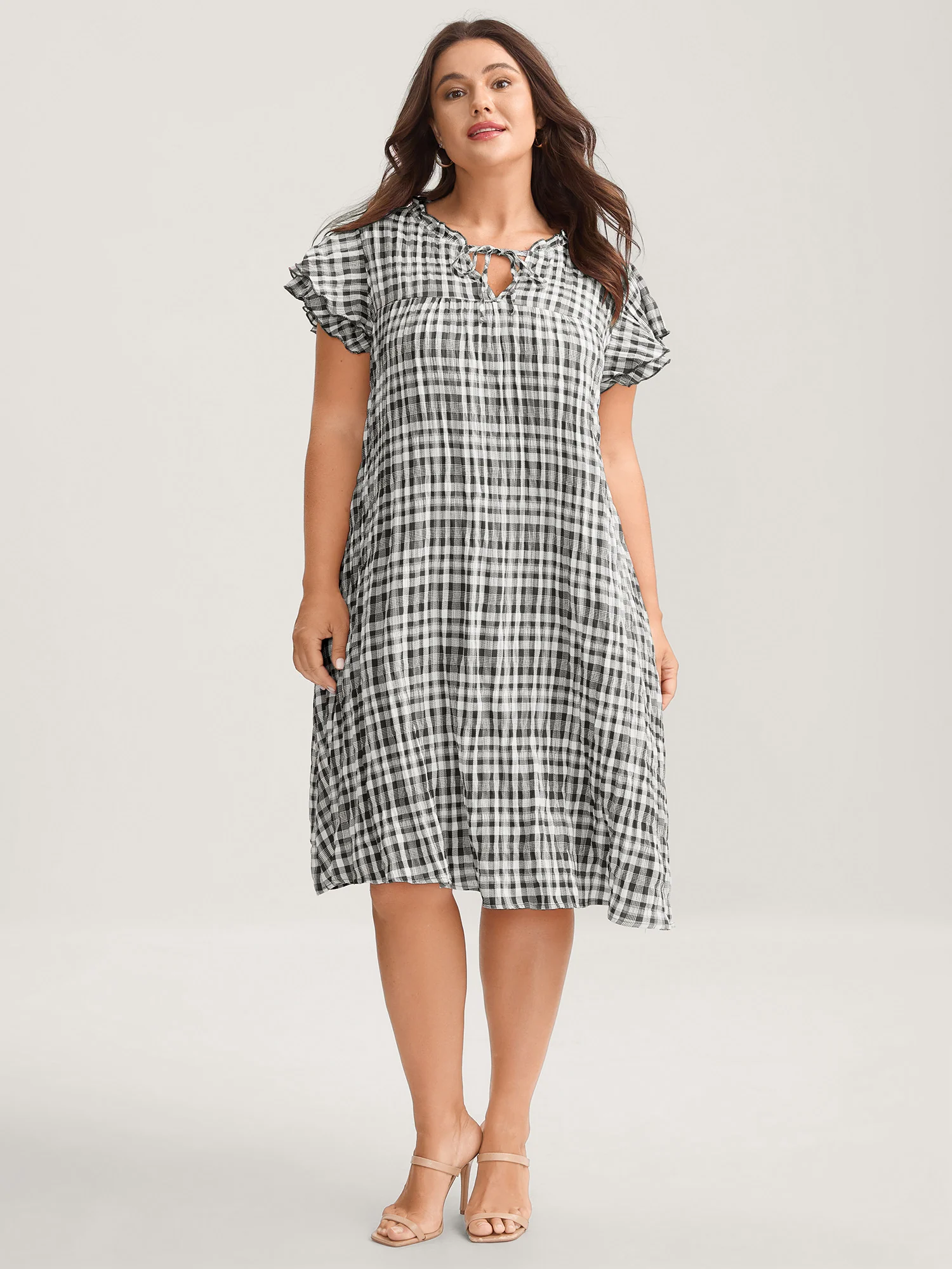 Sweet Plaid Pattern Pockets Mini Dress - Image 10