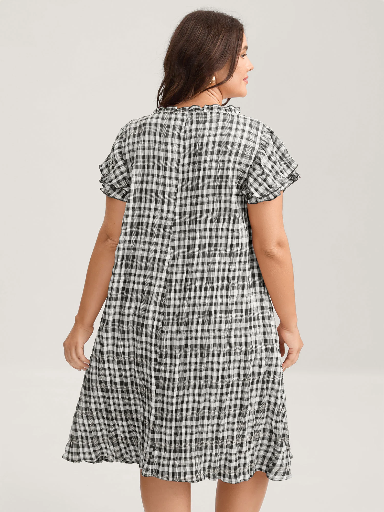 Sweet Plaid Pattern Pockets Mini Dress - Image 11