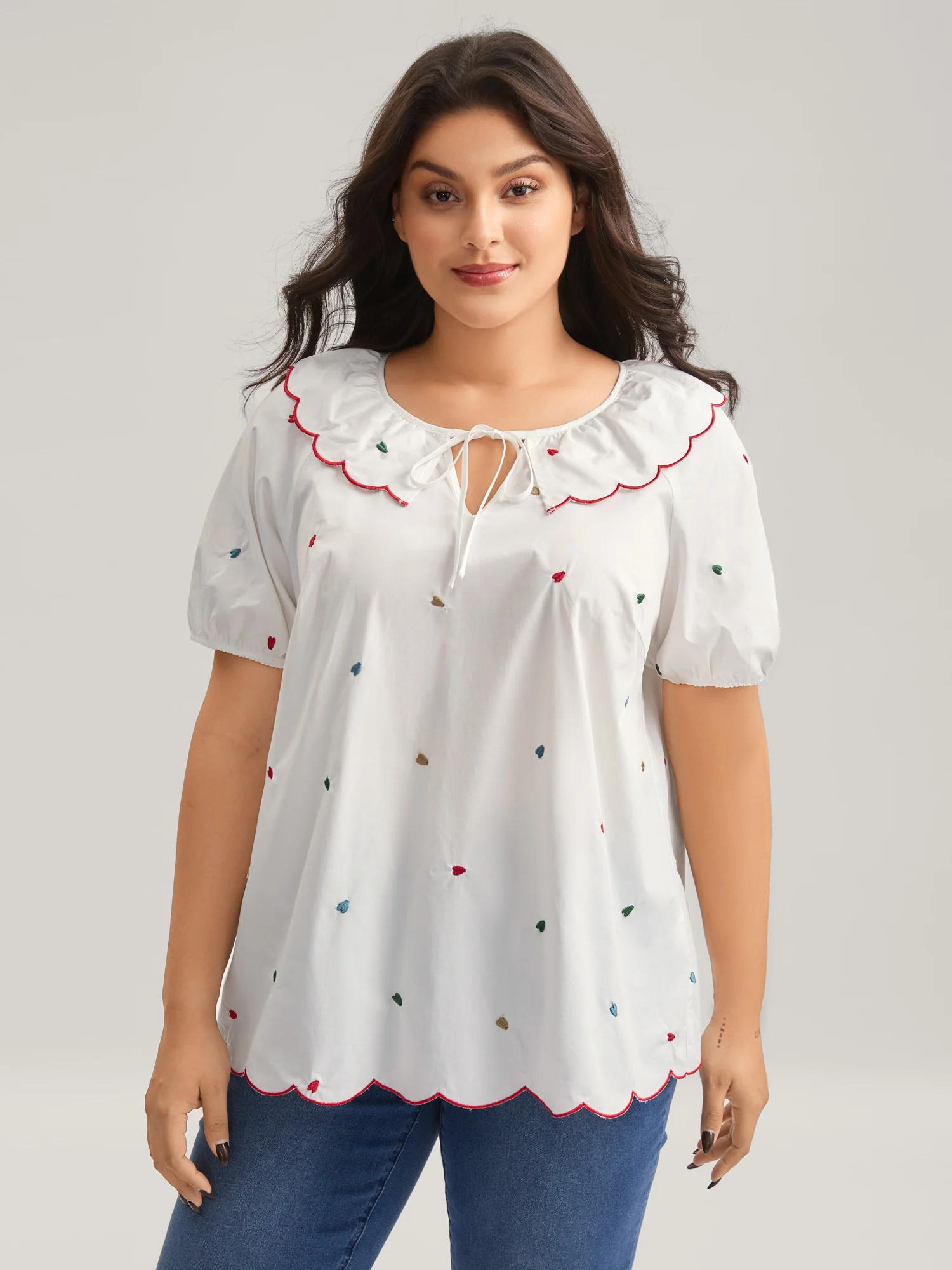 Sweetheart Embroidery Doll Collar Blouse - Image 2