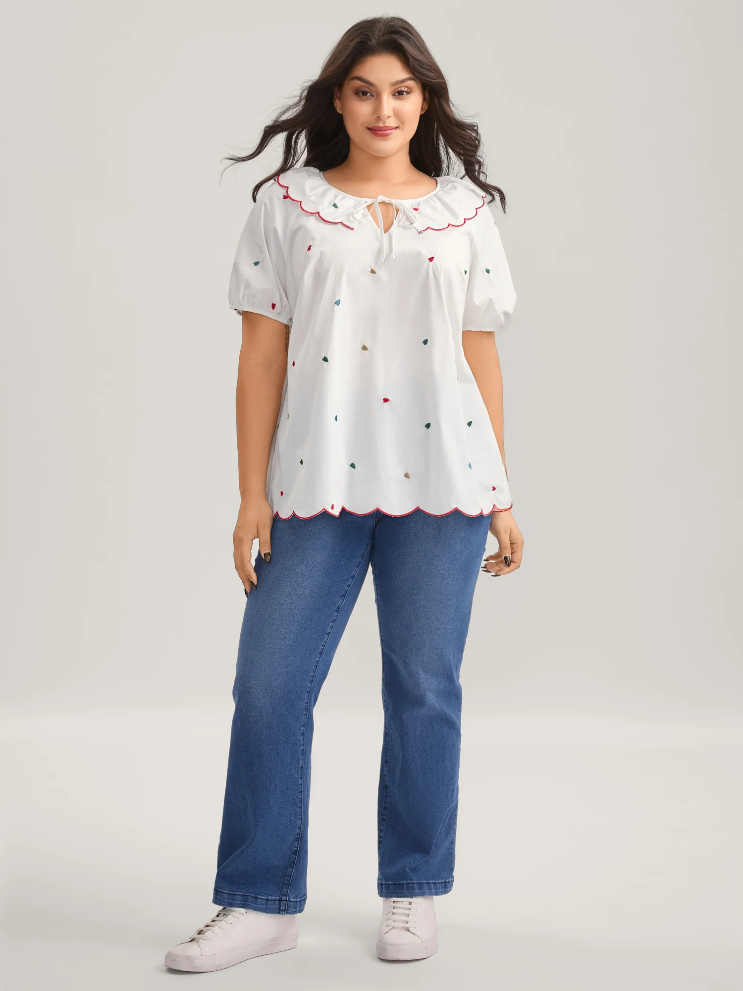 Sweetheart Embroidery Doll Collar Blouse - Image 3