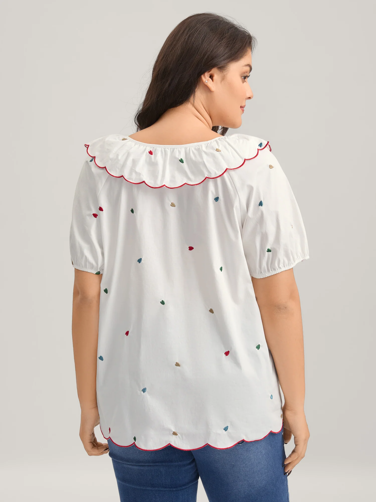 Sweetheart Embroidery Doll Collar Blouse - Image 4