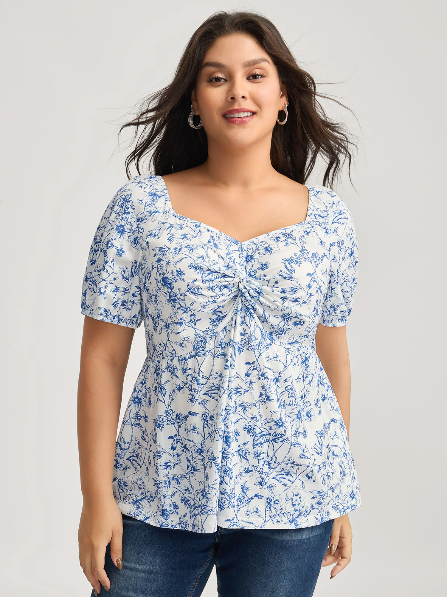 Sweetheart Gathered Bodice Floral Top