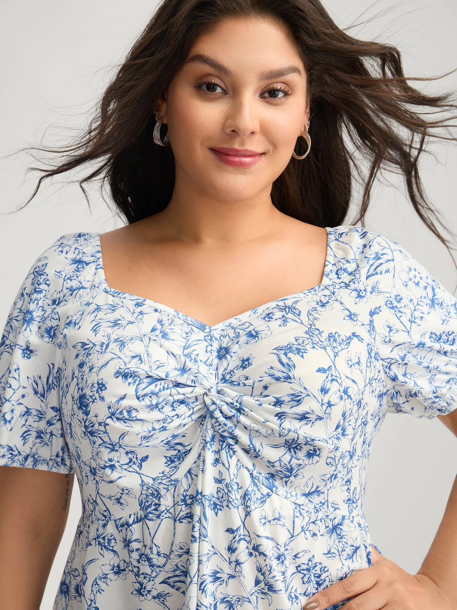 Sweetheart Gathered Bodice Floral Top - Image 2